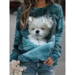 Dog Print Pullover Sweatshirt, Casual Long Sleeve Crew Neck Sweatshirt For Fall & Winter, Women's Clothing