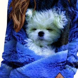 Dog Print Pullover Sweatshirt, Casual Long Sleeve Crew Neck Sweatshirt For Fall & Winter, Women's Clothing