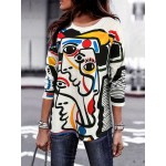 Abstract Graffiti Print Pullover Sweatshirt, Casual Long Sleeve Crew Neck Sweatshirt, Women's Clothing