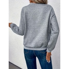 Button Decor Pullover Sweatshirt, Casual Long Sleeve Sweatshirt For Fall & Winter, Women's Clothing