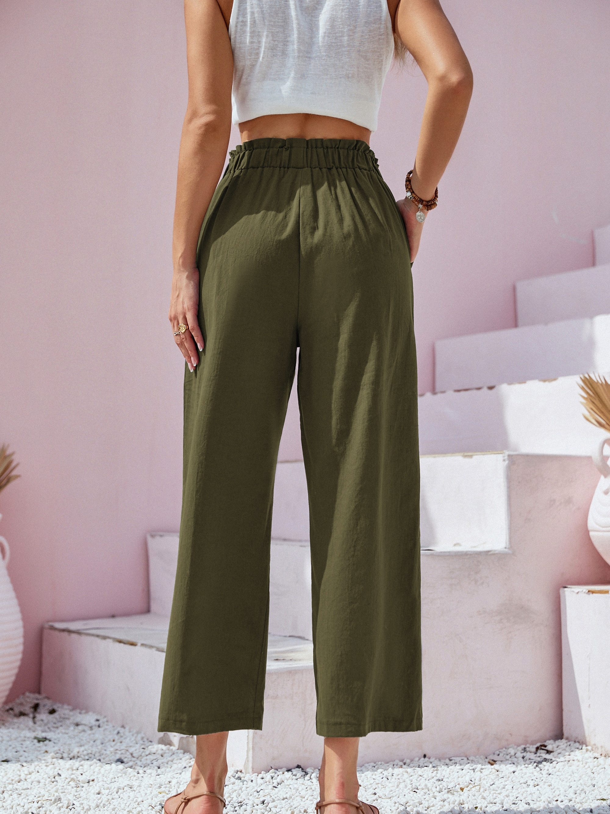 button front wide leg pants casual loose pants for spring summer womens clothing details 4