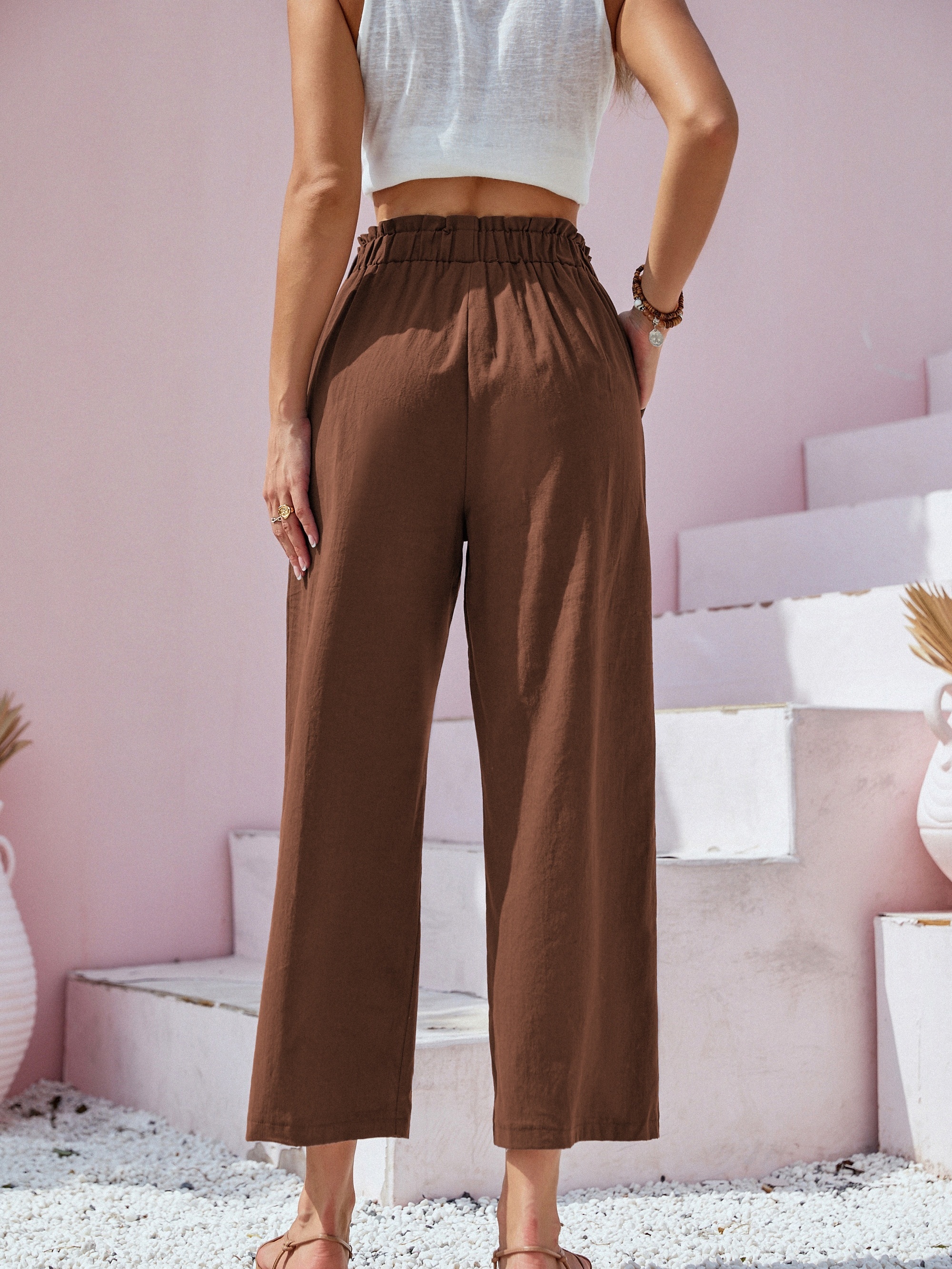 button front wide leg pants casual loose pants for spring summer womens clothing details 7