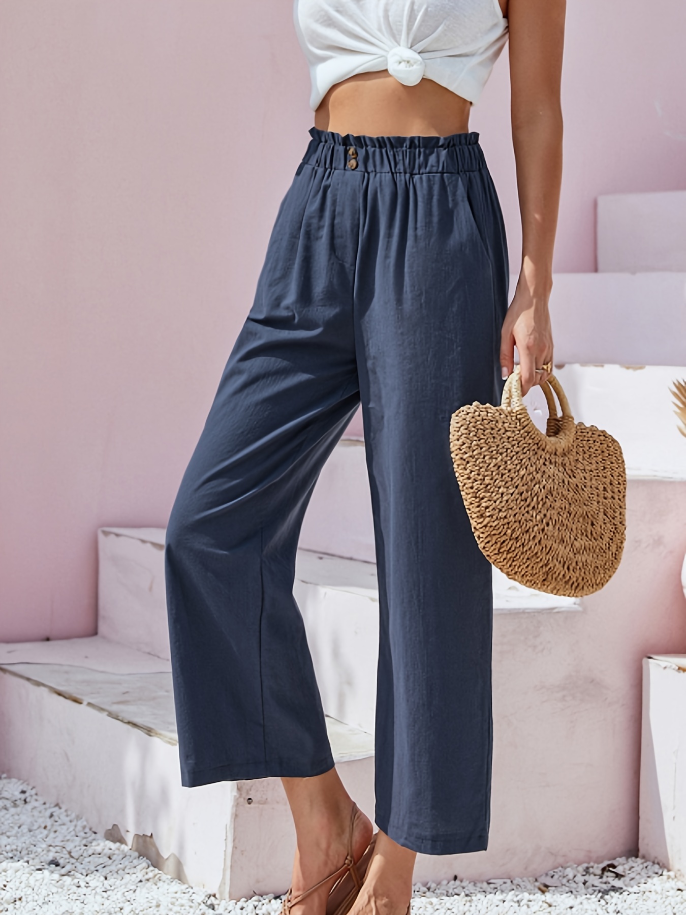 button front wide leg pants casual loose pants for spring summer womens clothing details 11