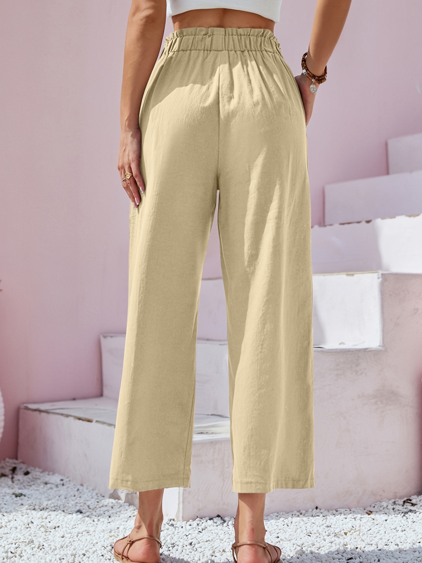 button front wide leg pants casual loose pants for spring summer womens clothing details 13