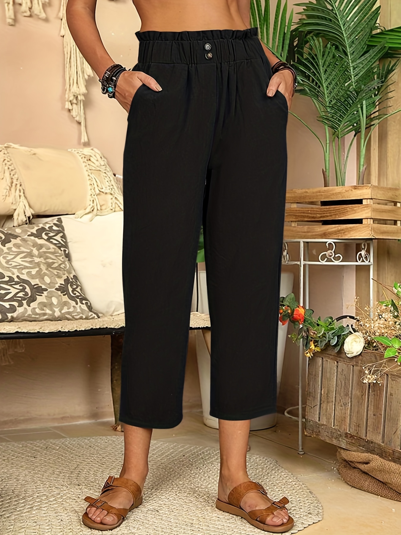 button front wide leg pants casual loose pants for spring summer womens clothing details 18