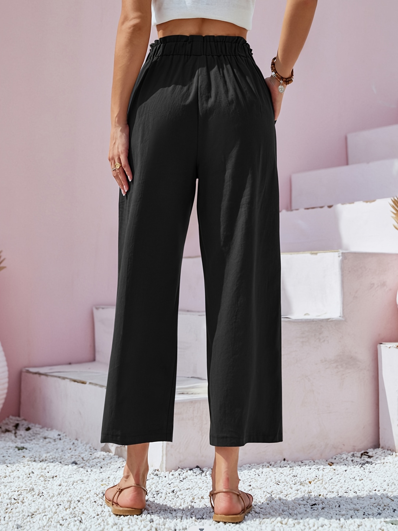 button front wide leg pants casual loose pants for spring summer womens clothing details 19