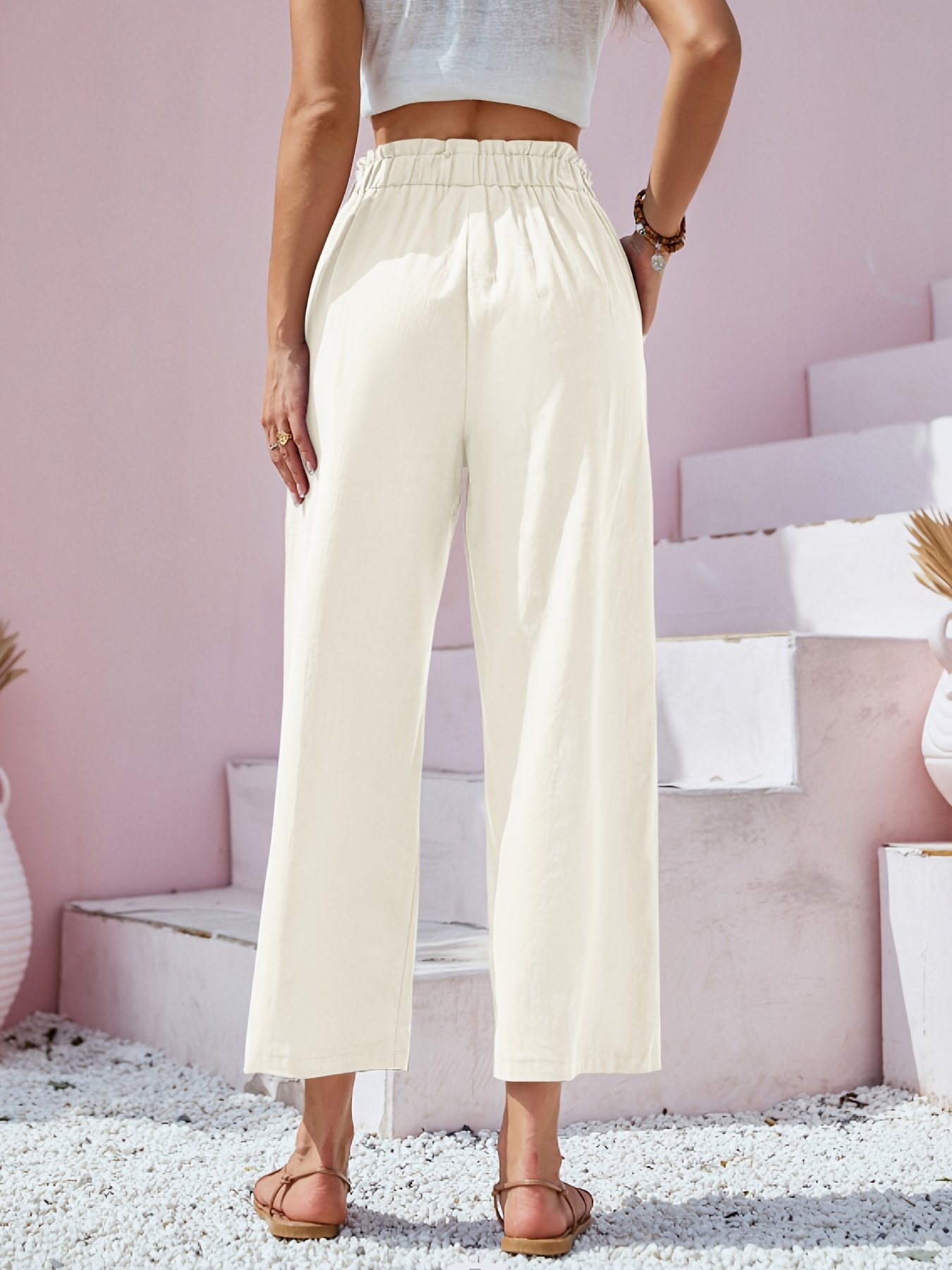 button front wide leg pants casual loose pants for spring summer womens clothing details 21