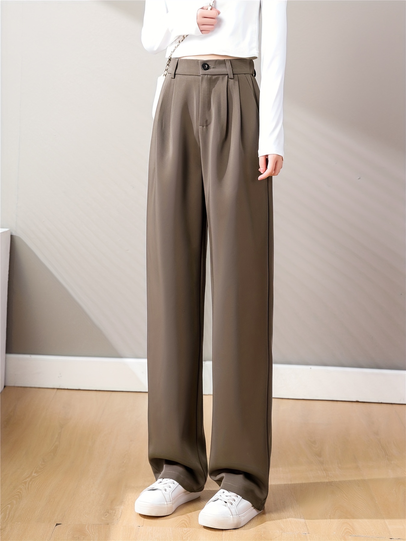 straight leg trouser high waist casual pants for spring fall womens clothing details 0