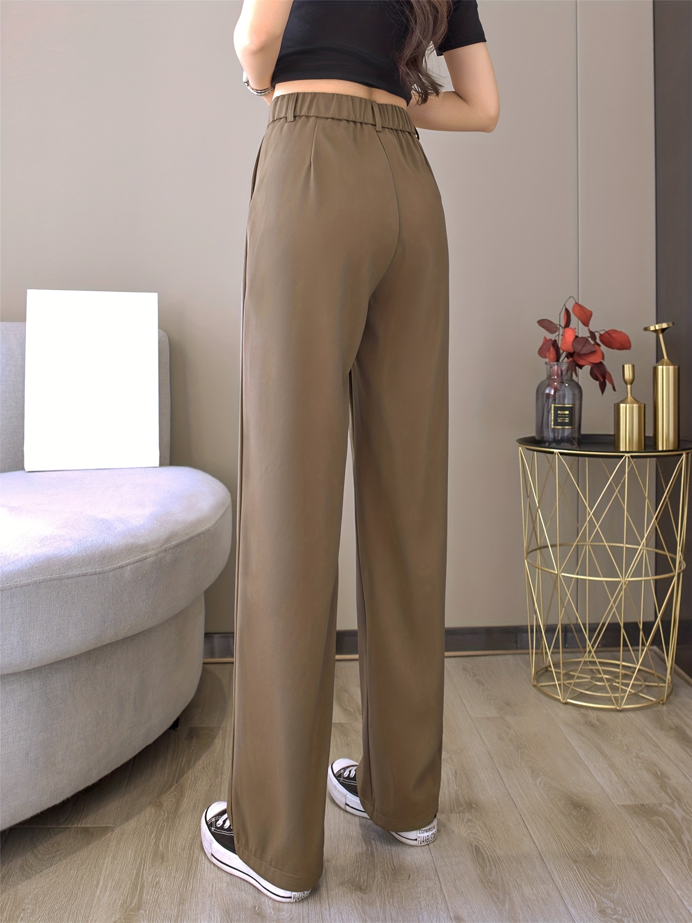 straight leg trouser high waist casual pants for spring fall womens clothing details 1