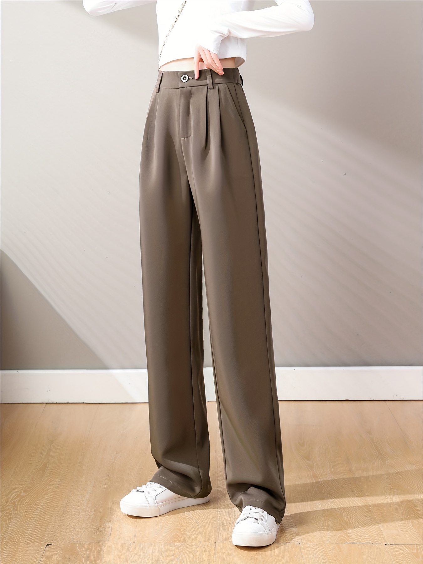 straight leg trouser high waist casual pants for spring fall womens clothing details 2