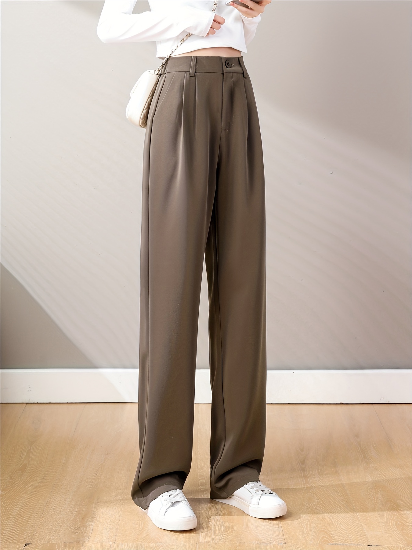 straight leg trouser high waist casual pants for spring fall womens clothing details 3