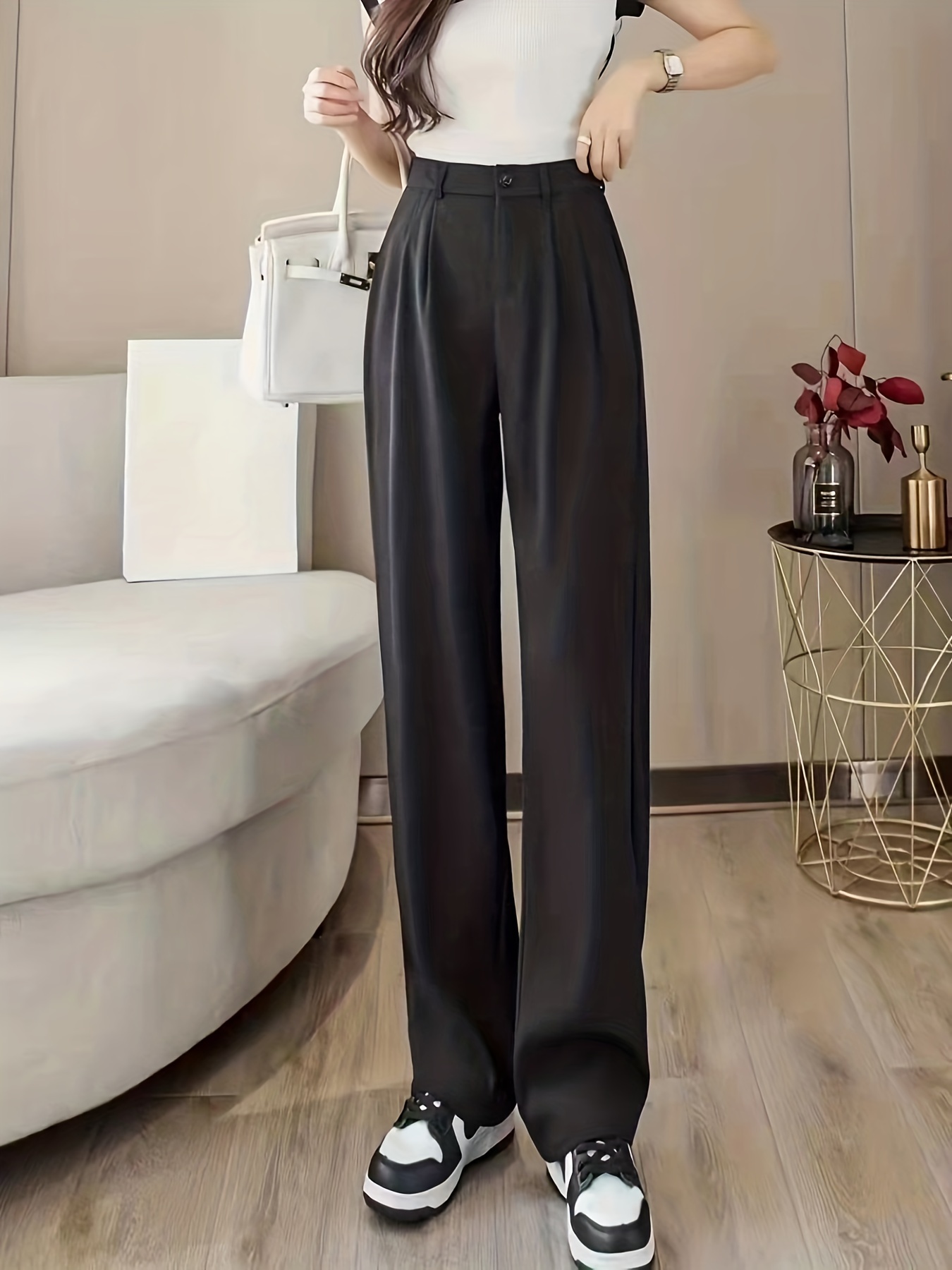 straight leg trouser high waist casual pants for spring fall womens clothing details 5