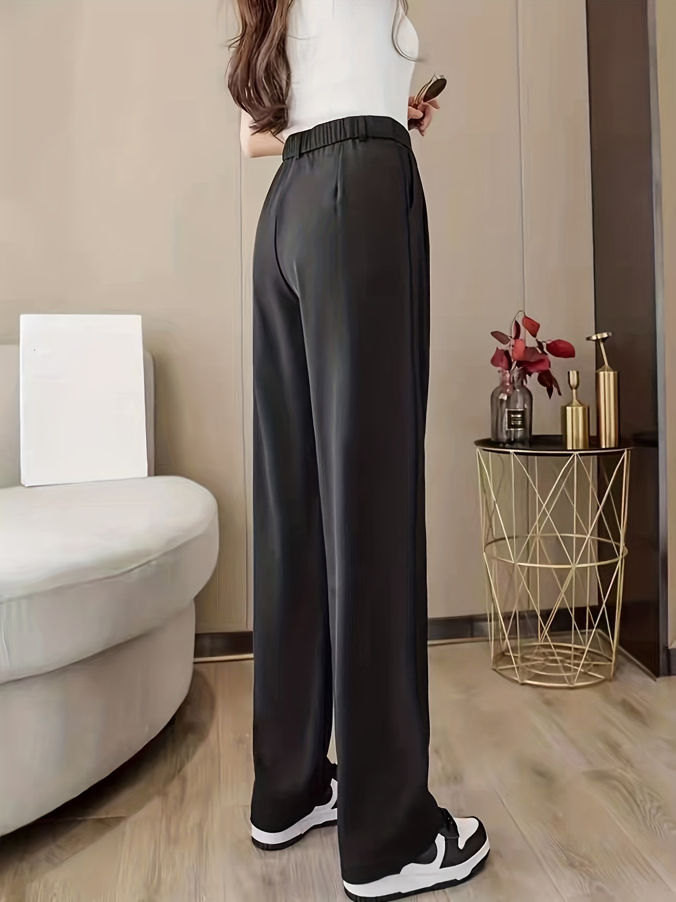 straight leg trouser high waist casual pants for spring fall womens clothing details 6