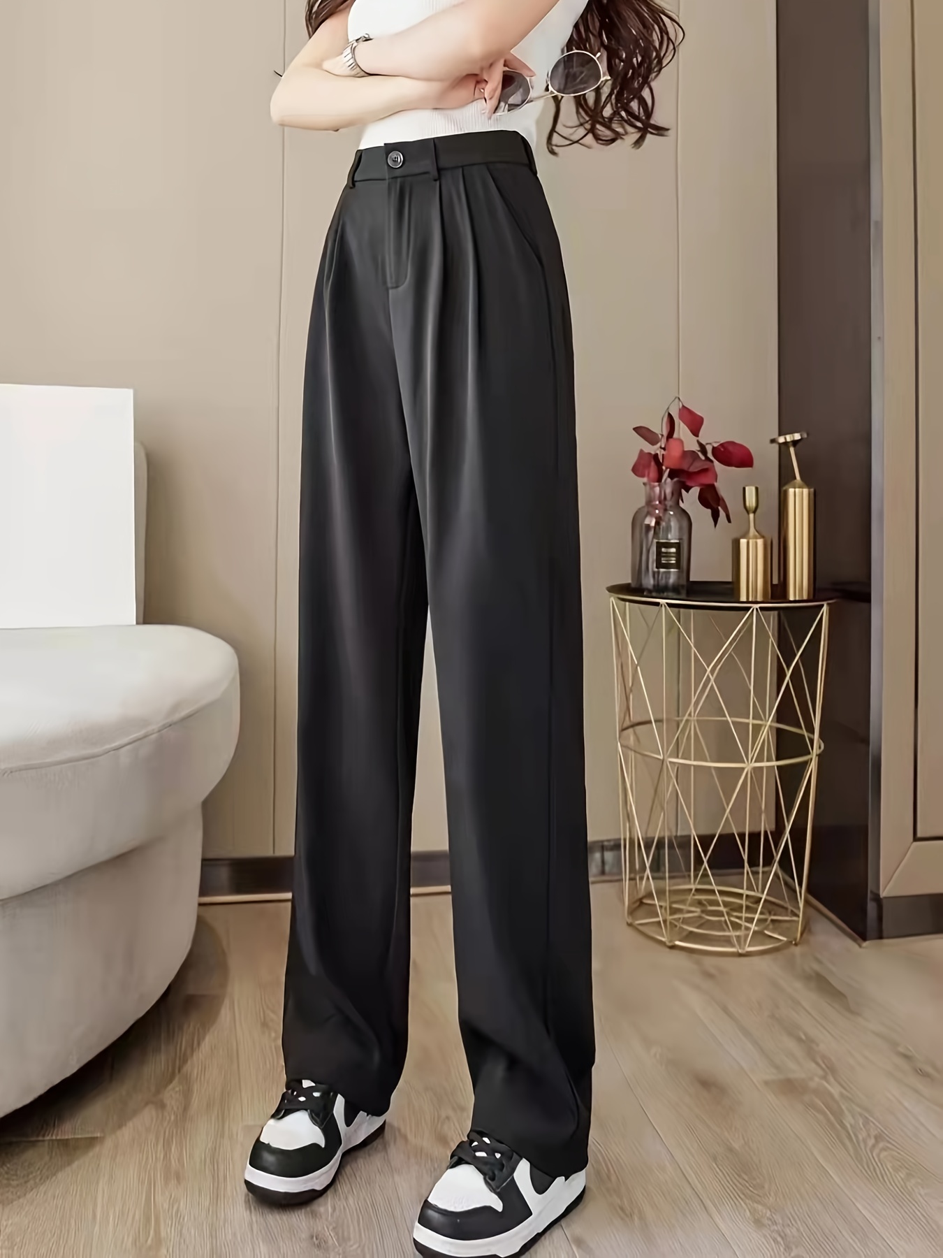 straight leg trouser high waist casual pants for spring fall womens clothing details 7