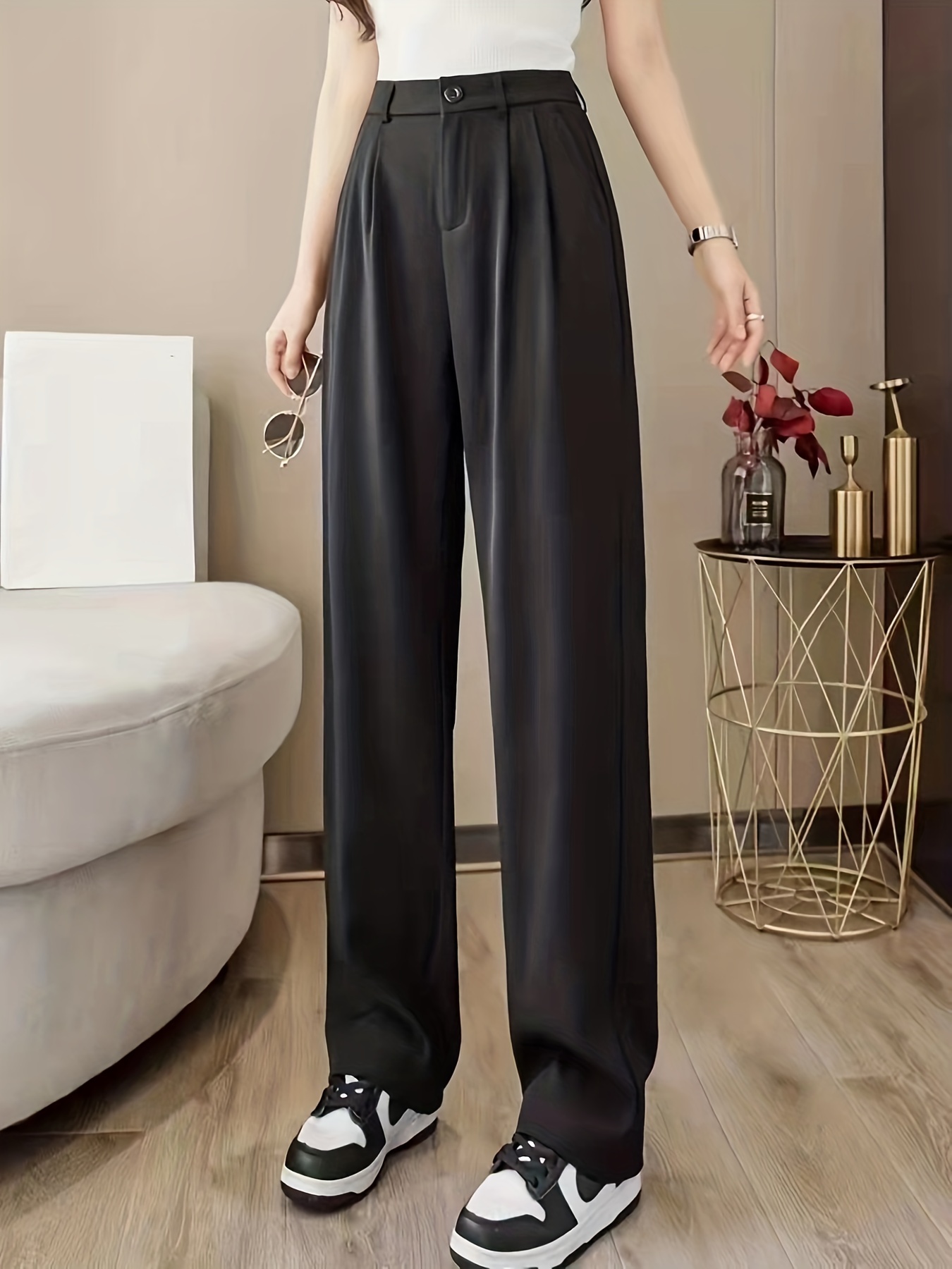 straight leg trouser high waist casual pants for spring fall womens clothing details 8