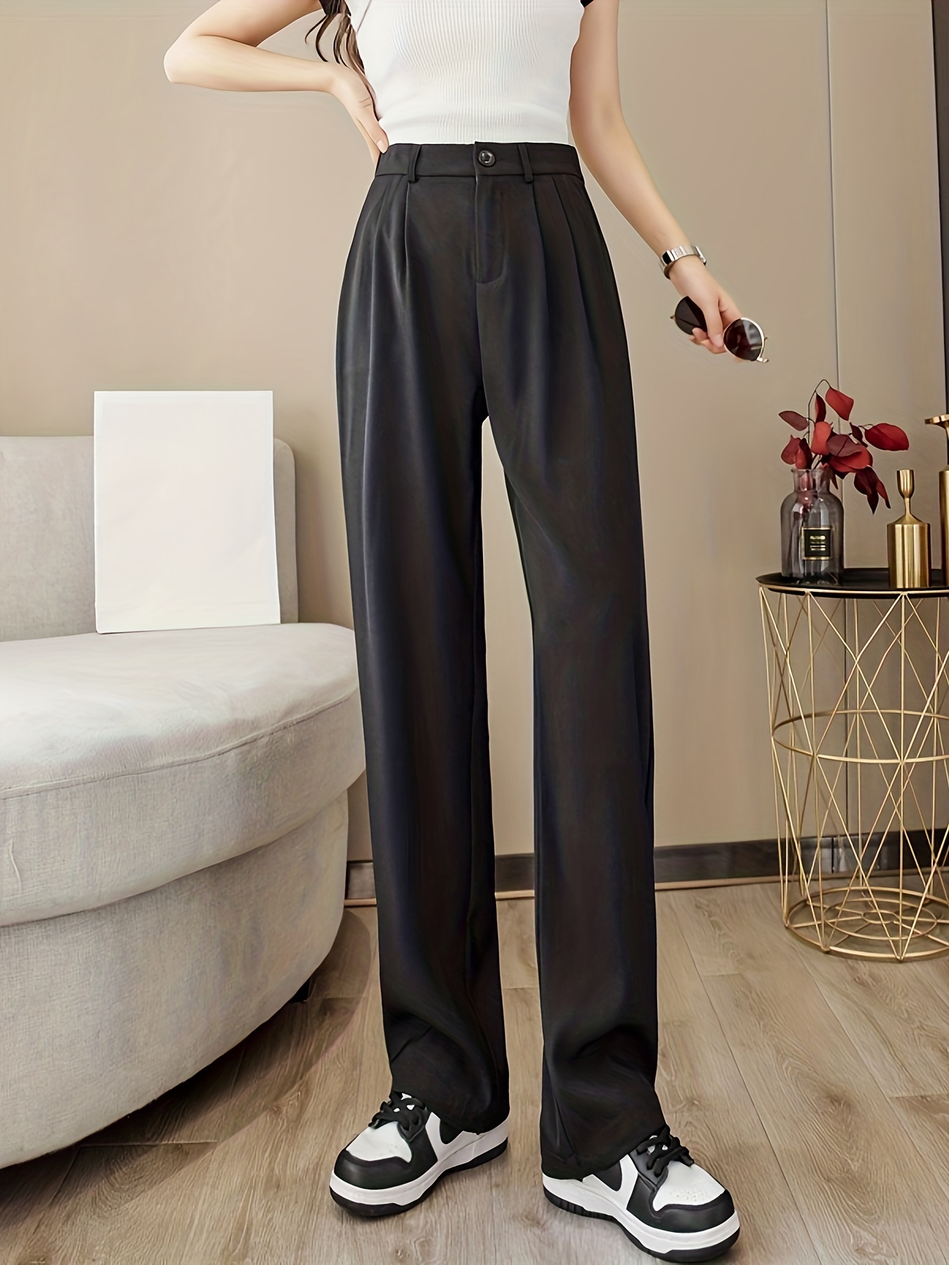 straight leg trouser high waist casual pants for spring fall womens clothing details 9