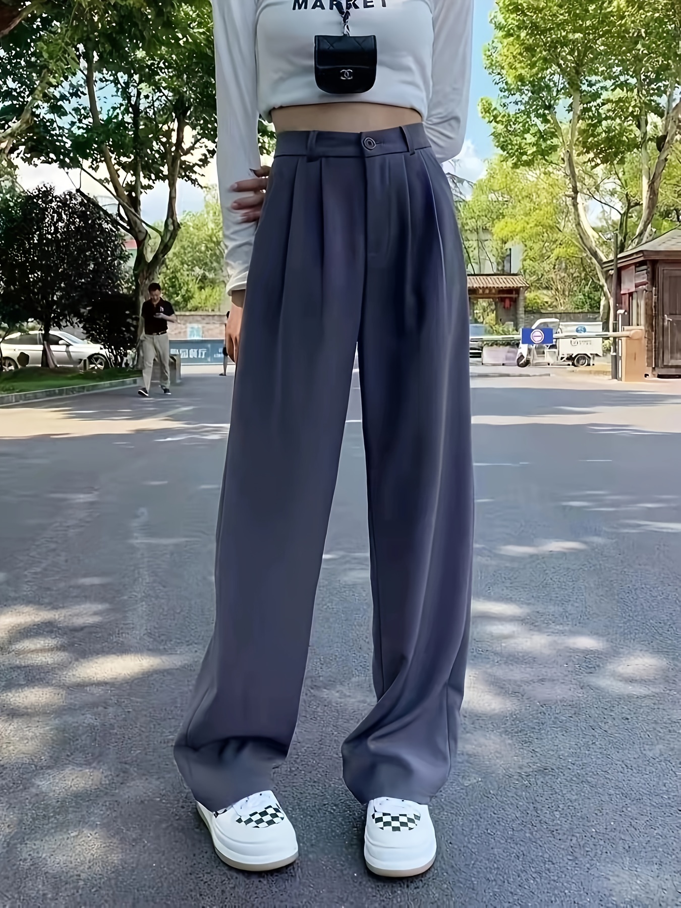 straight leg trouser high waist casual pants for spring fall womens clothing details 13