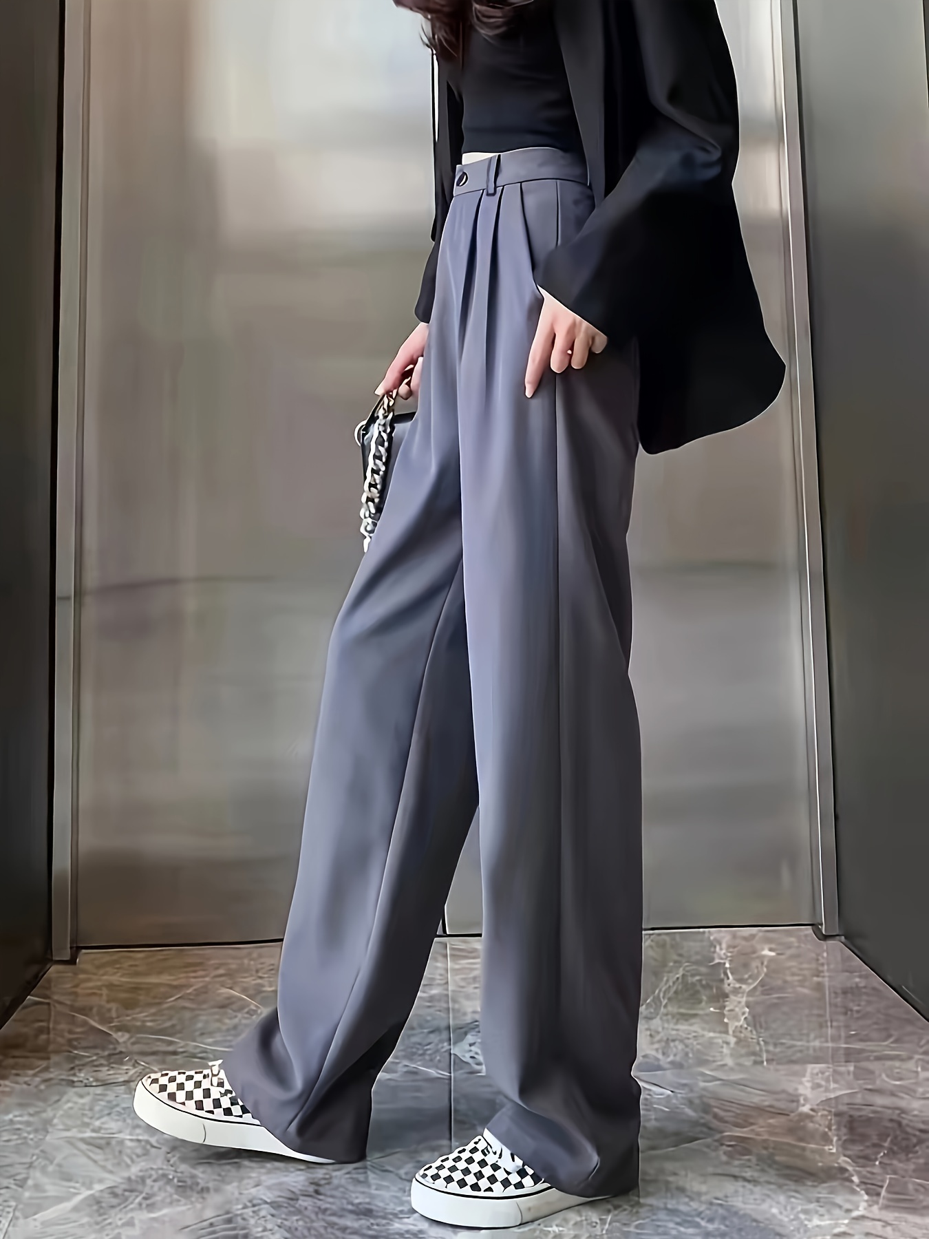 straight leg trouser high waist casual pants for spring fall womens clothing details 14