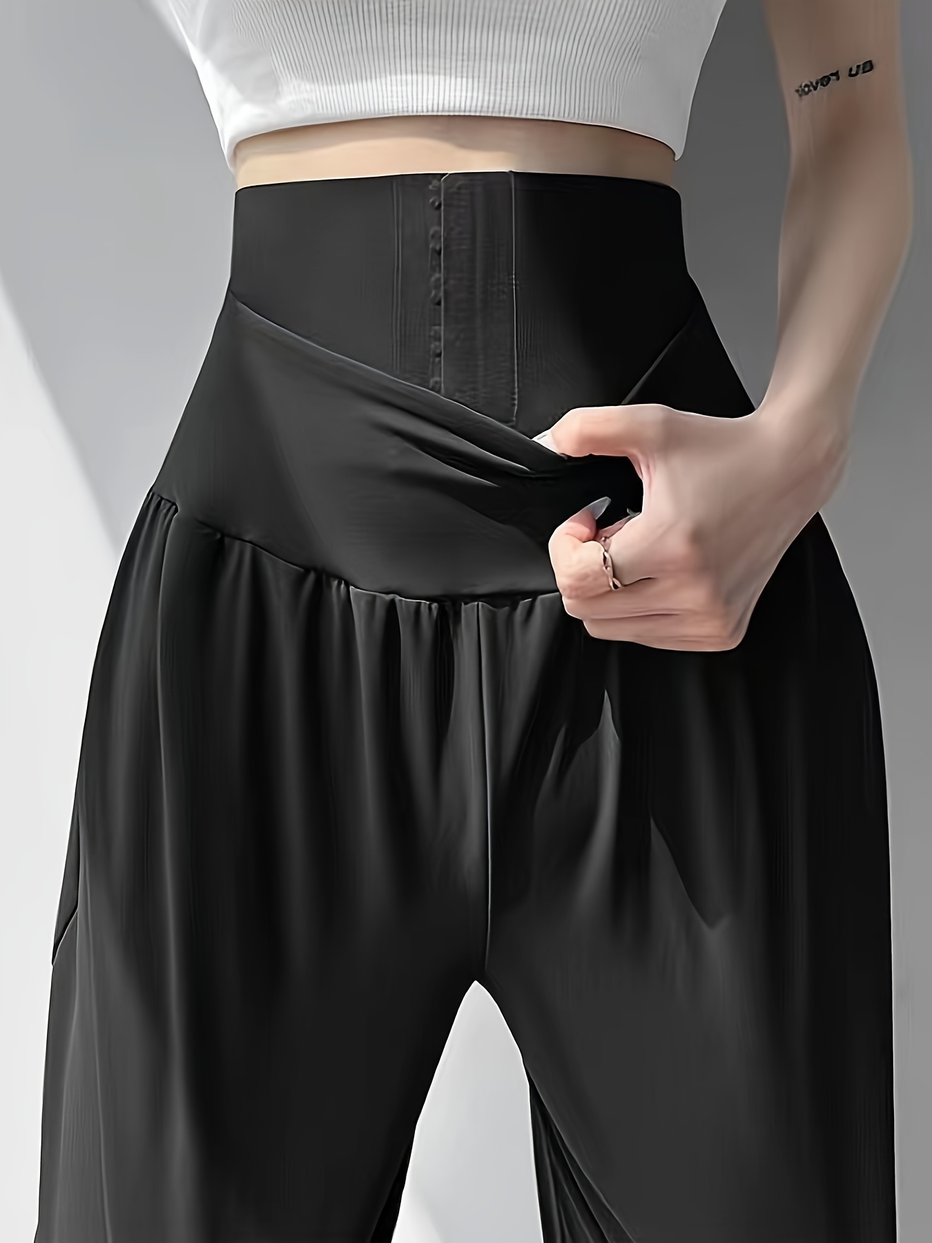 high waist jogger pants casual slant pockets loose pants womens clothing details 0