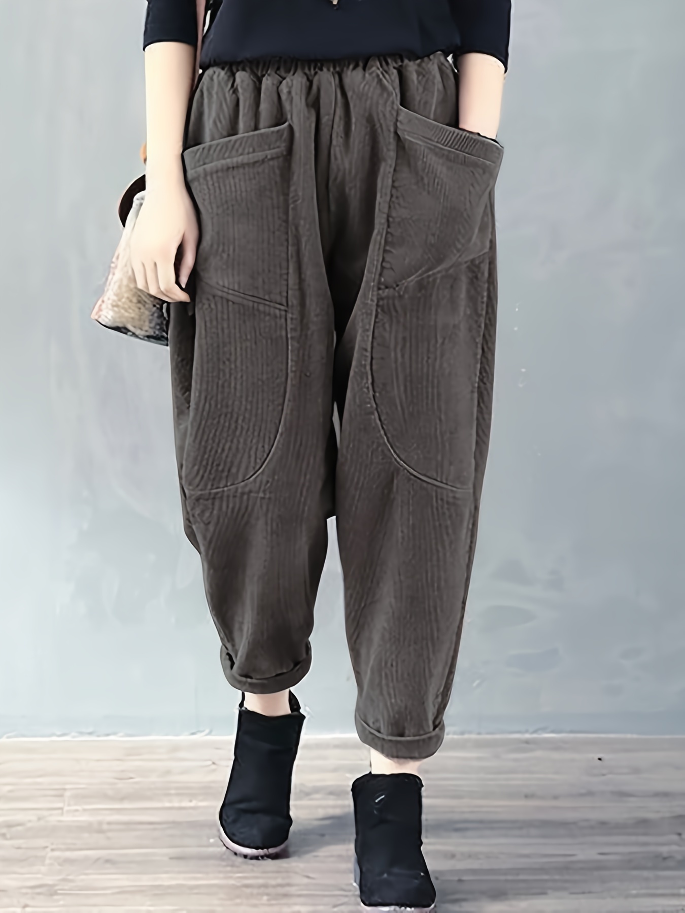 dual pockets baggy pants casual loose pants for spring fall womens clothing details 0