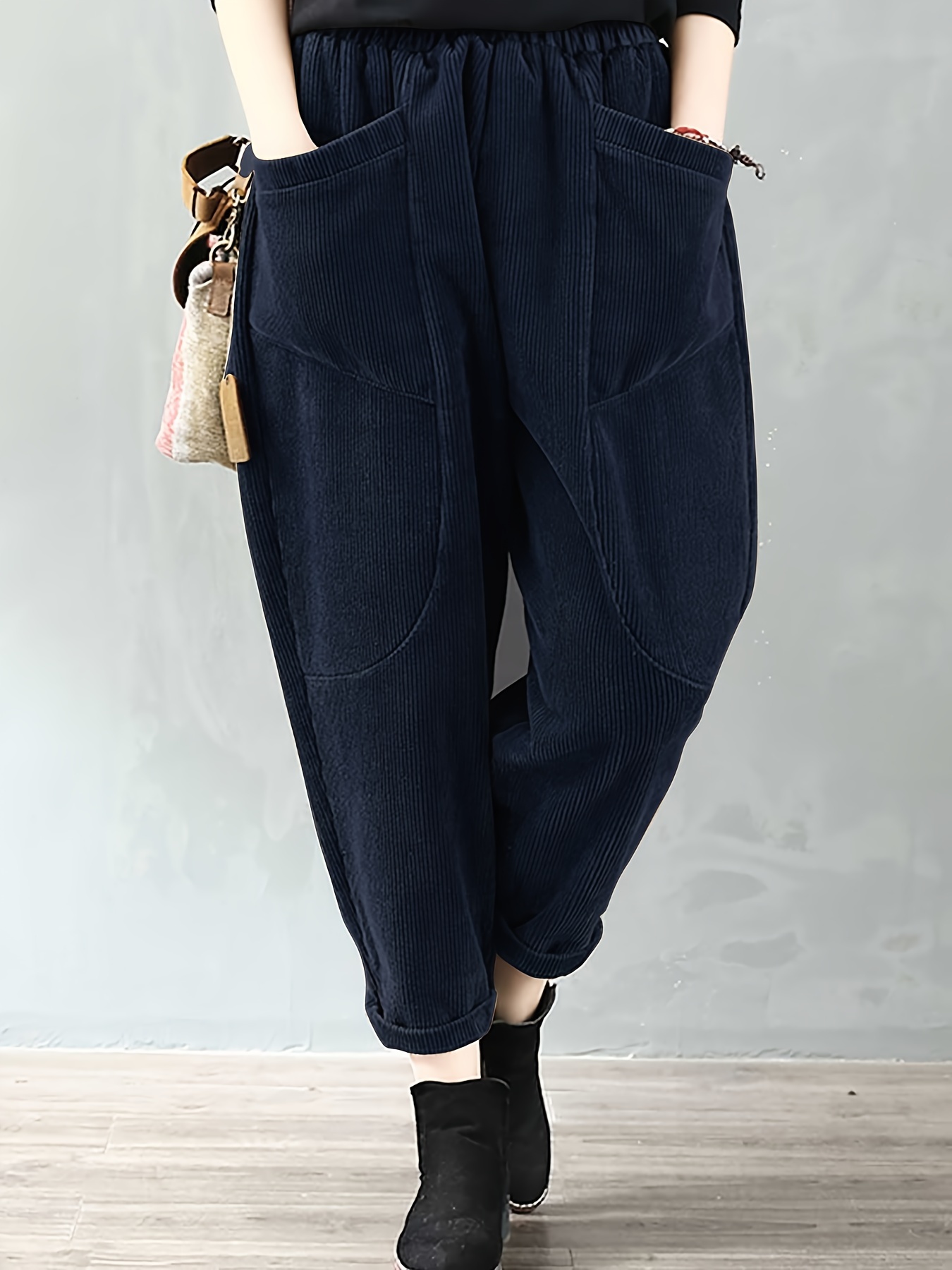 dual pockets baggy pants casual loose pants for spring fall womens clothing details 6