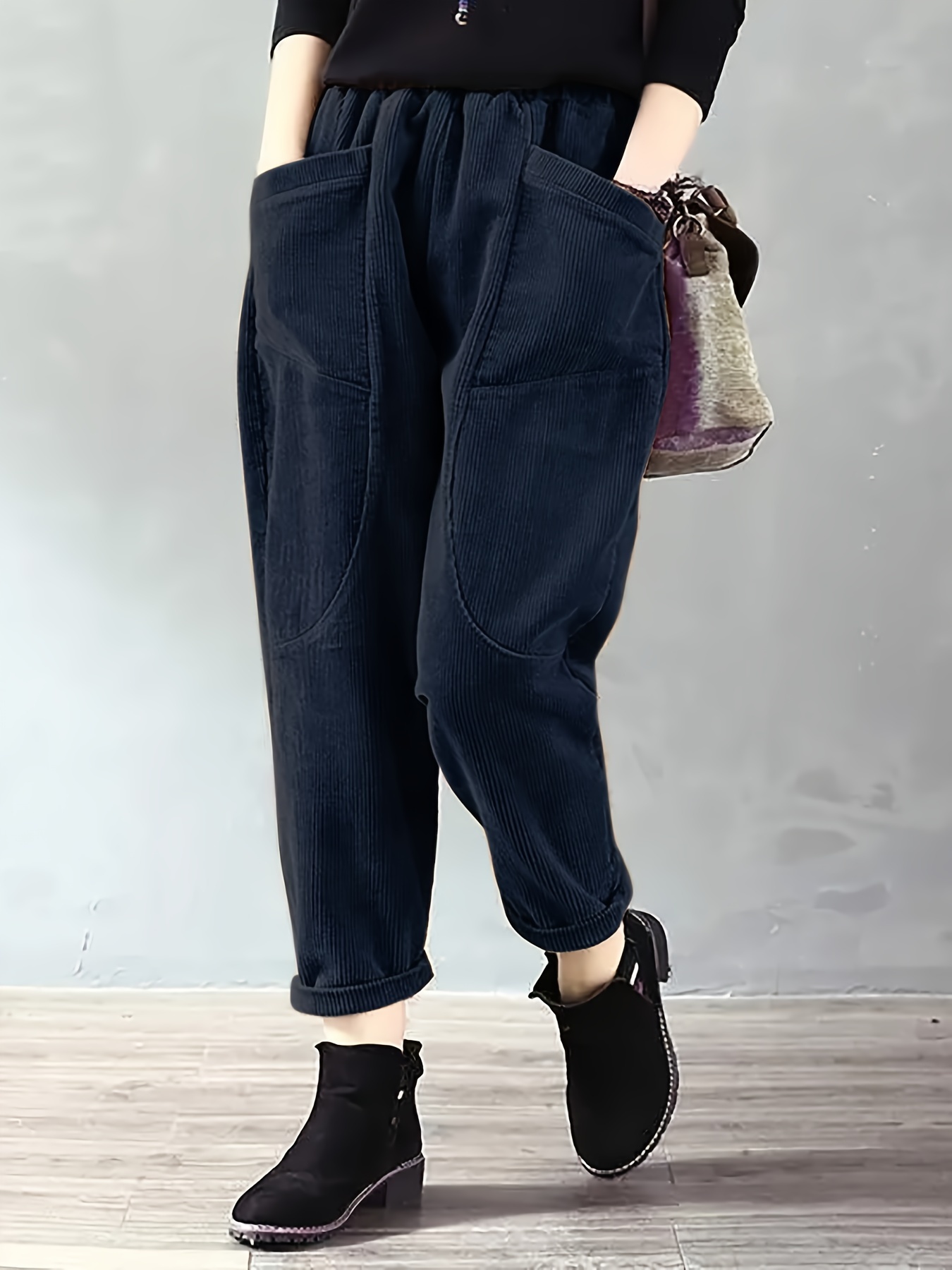 dual pockets baggy pants casual loose pants for spring fall womens clothing details 9