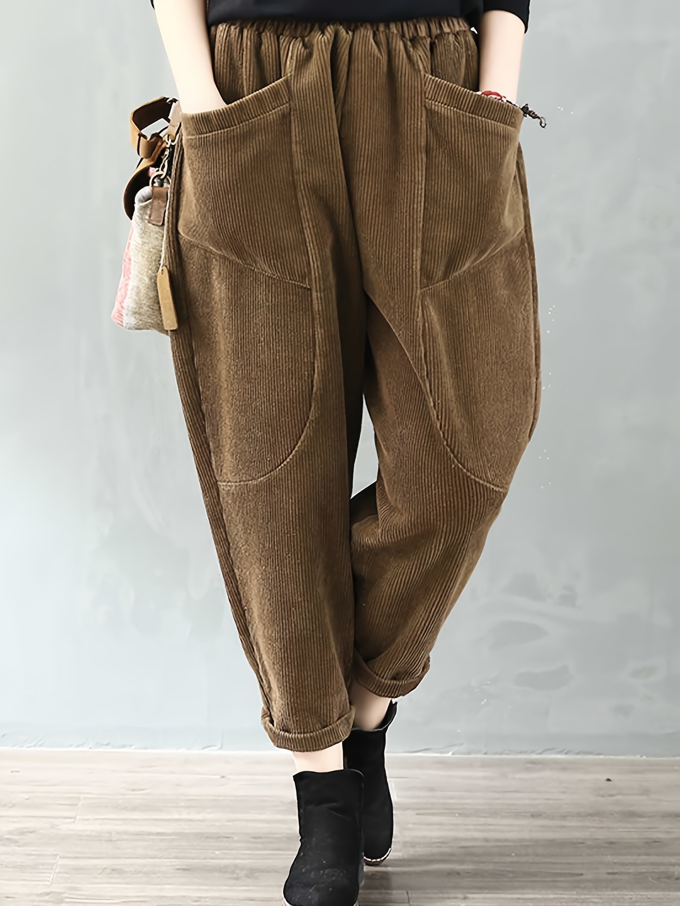 dual pockets baggy pants casual loose pants for spring fall womens clothing details 12