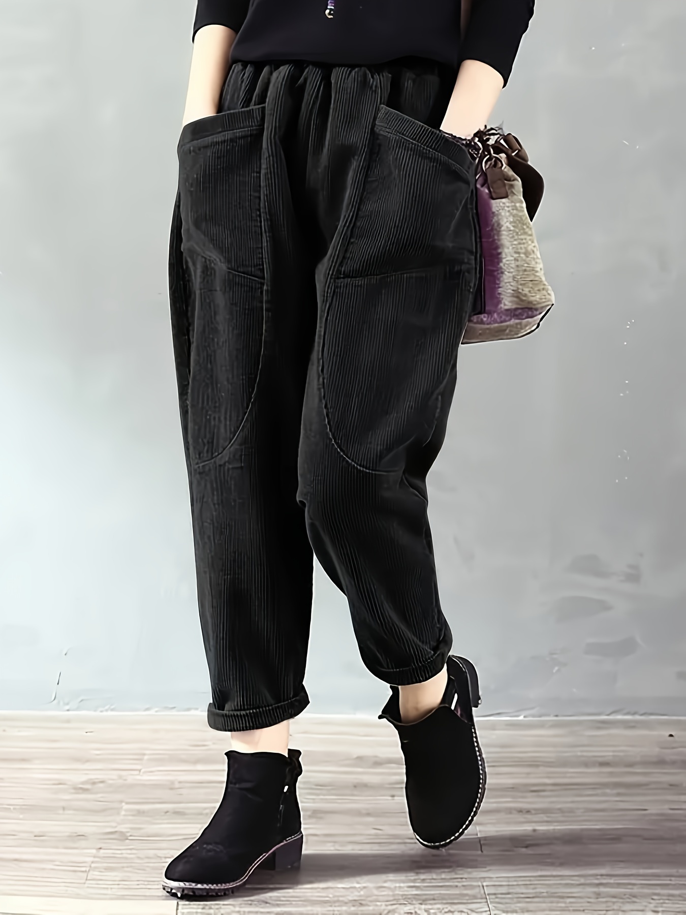 dual pockets baggy pants casual loose pants for spring fall womens clothing details 18