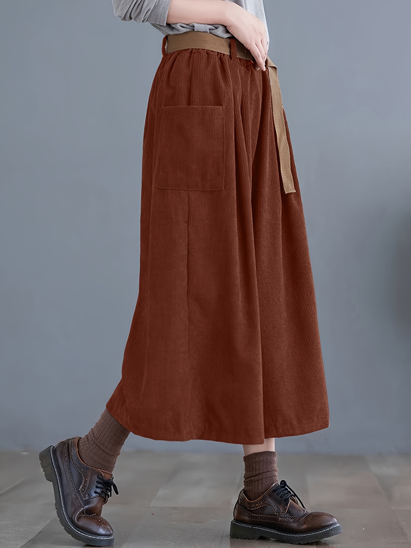 solid cropped wide leg pants casual corduroy pants with pocket womens clothing details 7