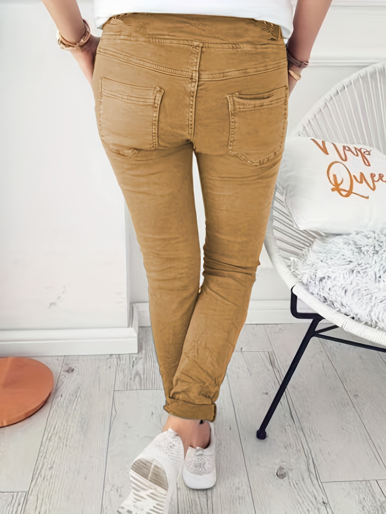 drawstring long length pants casual solid pants with pockets womens clothing details 6