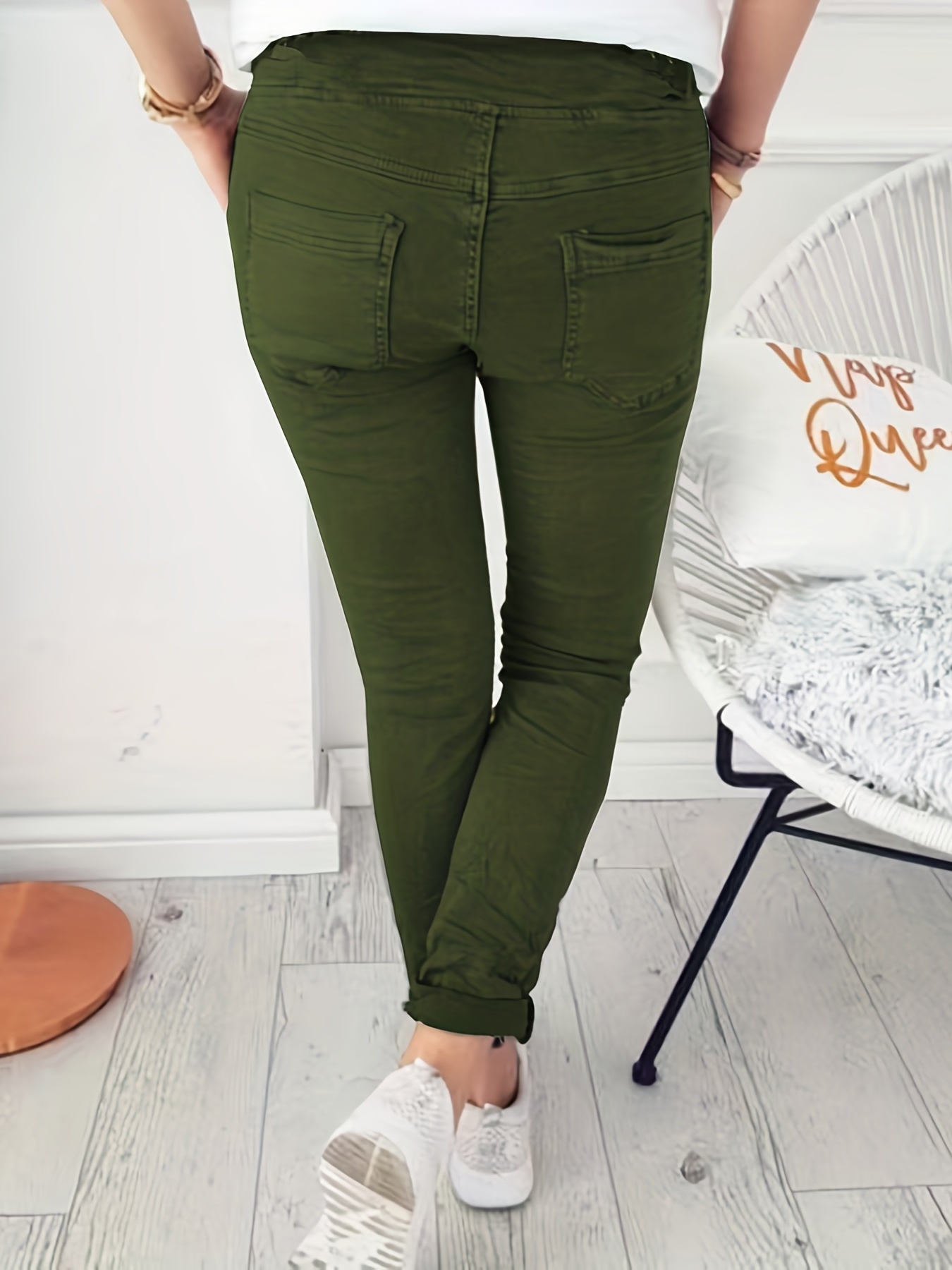 drawstring long length pants casual solid pants with pockets womens clothing details 11