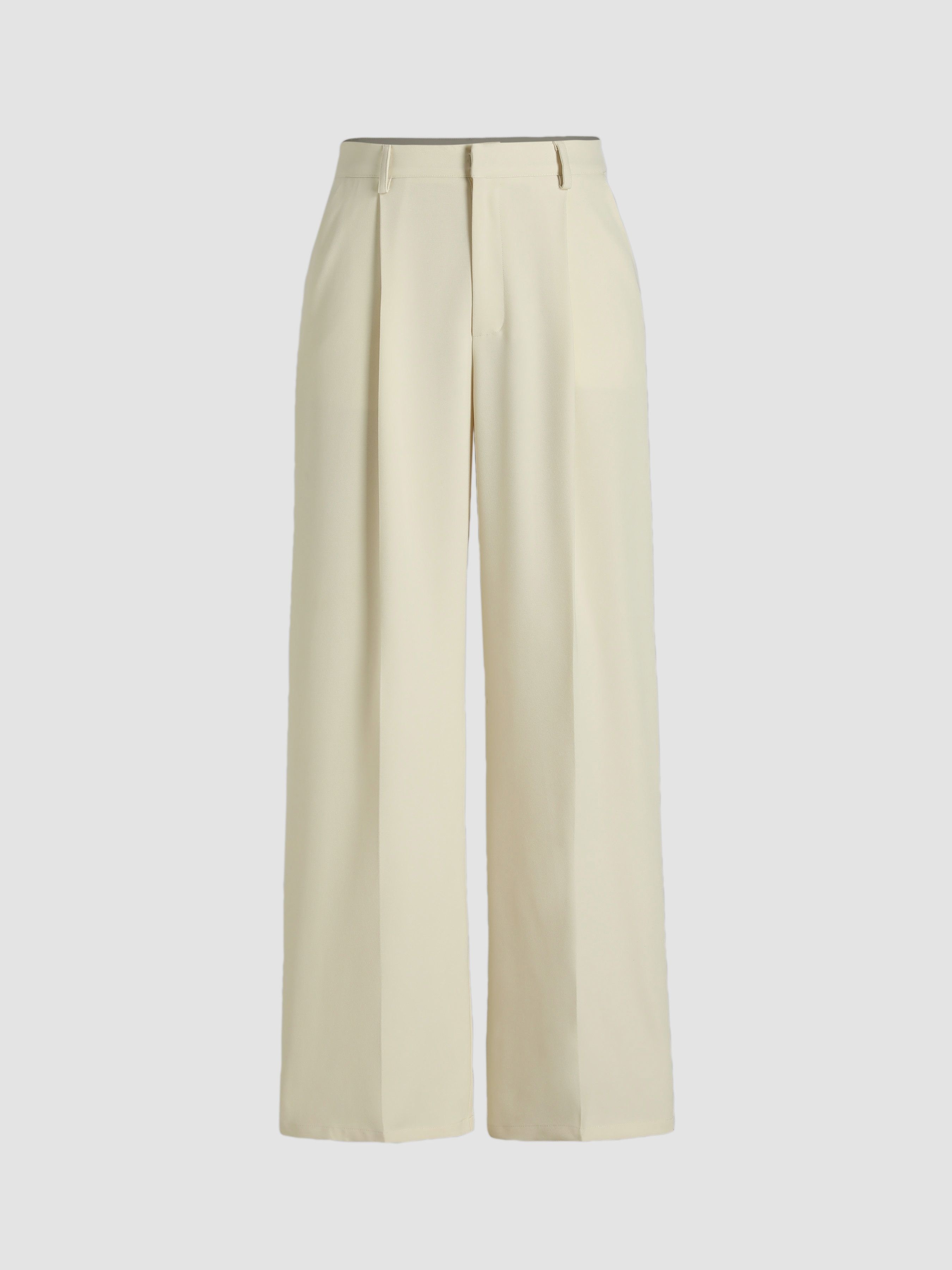 solid pleated straight leg pants elegant slant pocket draped suit pants womens clothing details 0