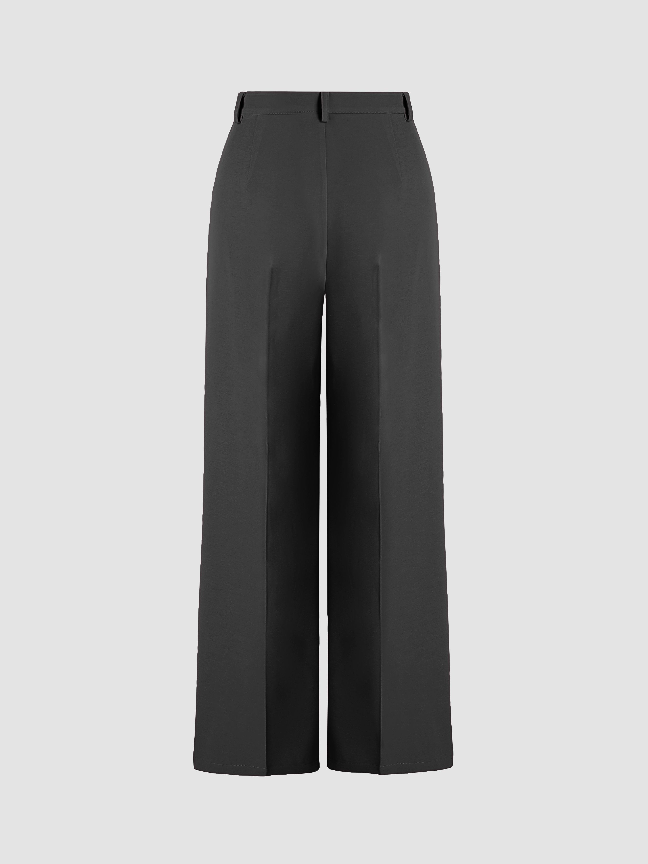 solid pleated straight leg pants elegant slant pocket draped suit pants womens clothing details 10