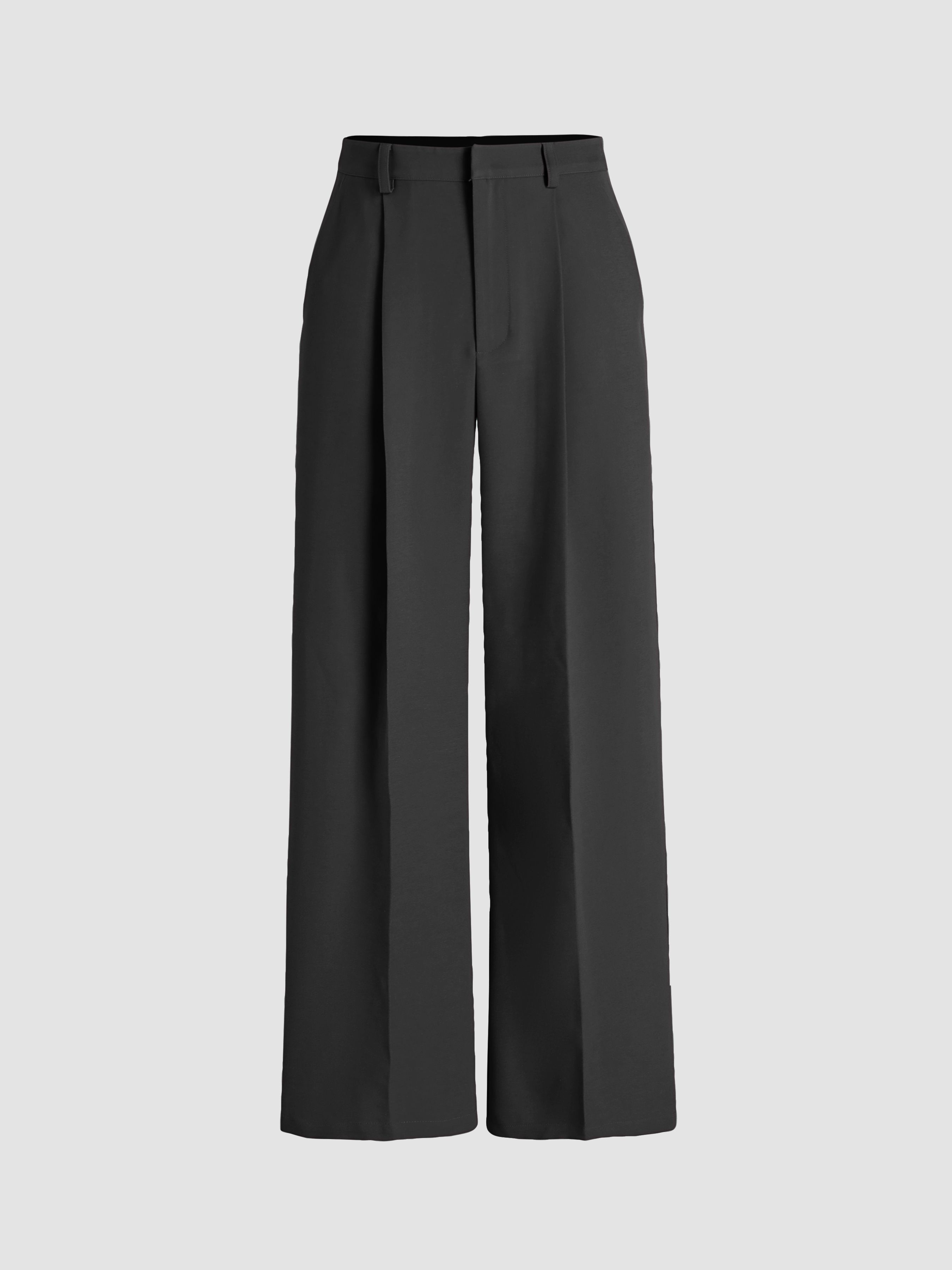 solid pleated straight leg pants elegant slant pocket draped suit pants womens clothing details 11