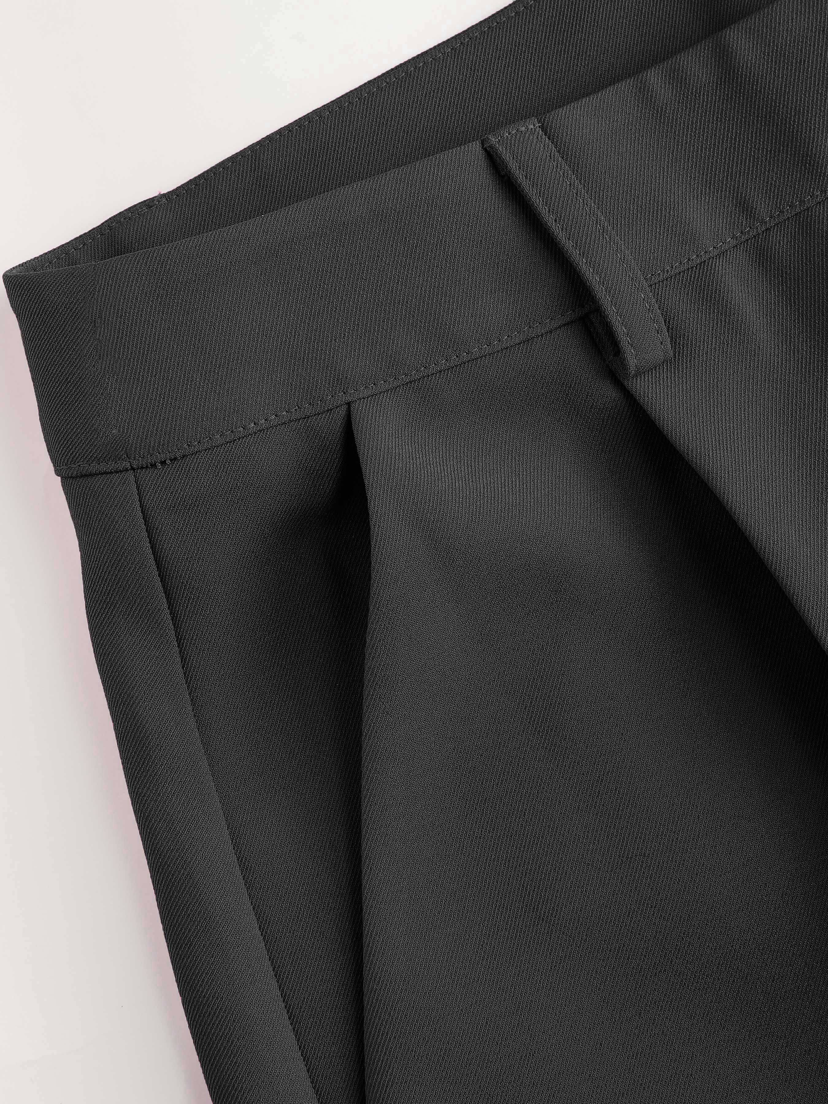 solid pleated straight leg pants elegant slant pocket draped suit pants womens clothing details 12