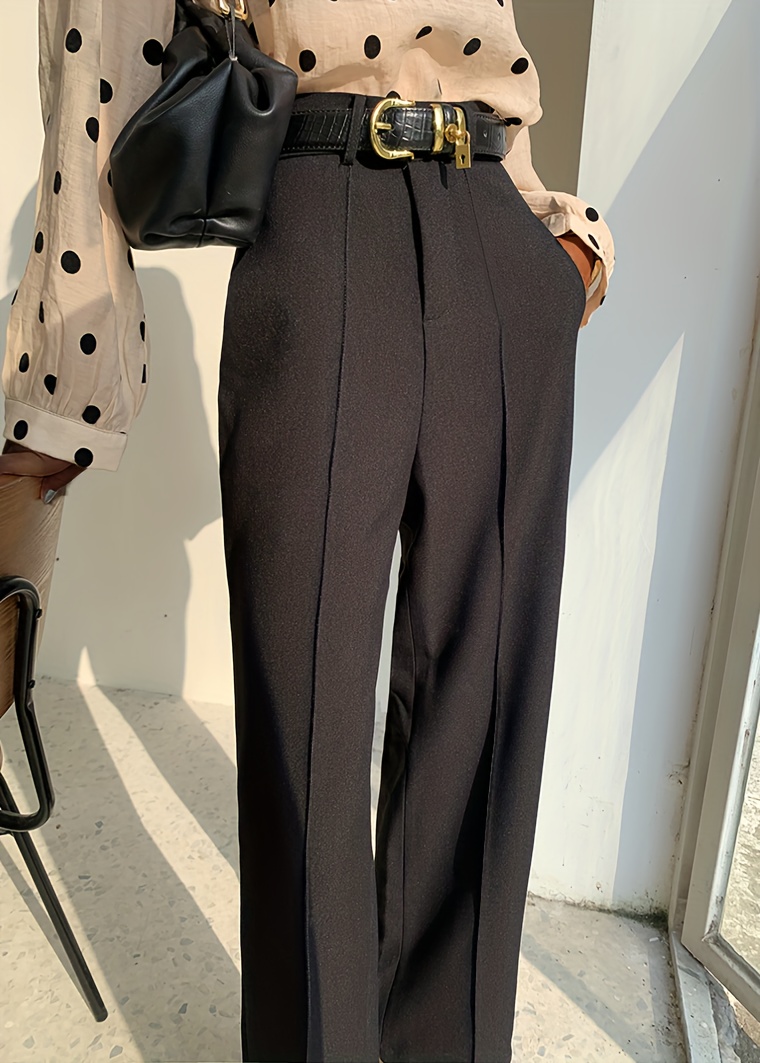 solid high waist pants elegant wide leg slant pockets pants womens clothing details 6