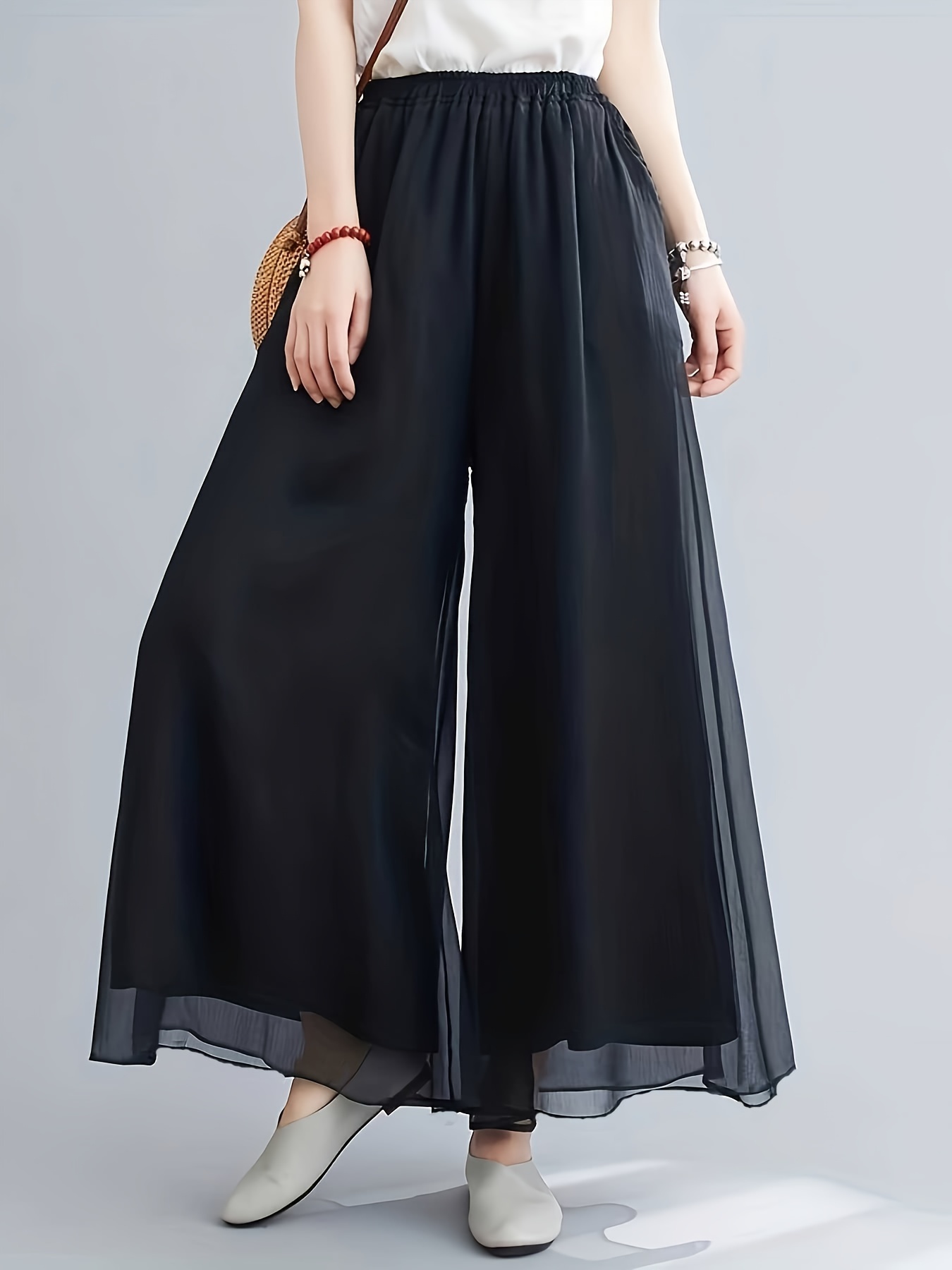 ruched wide leg pants casual elastic waist solid summer pants womens clothing details 10