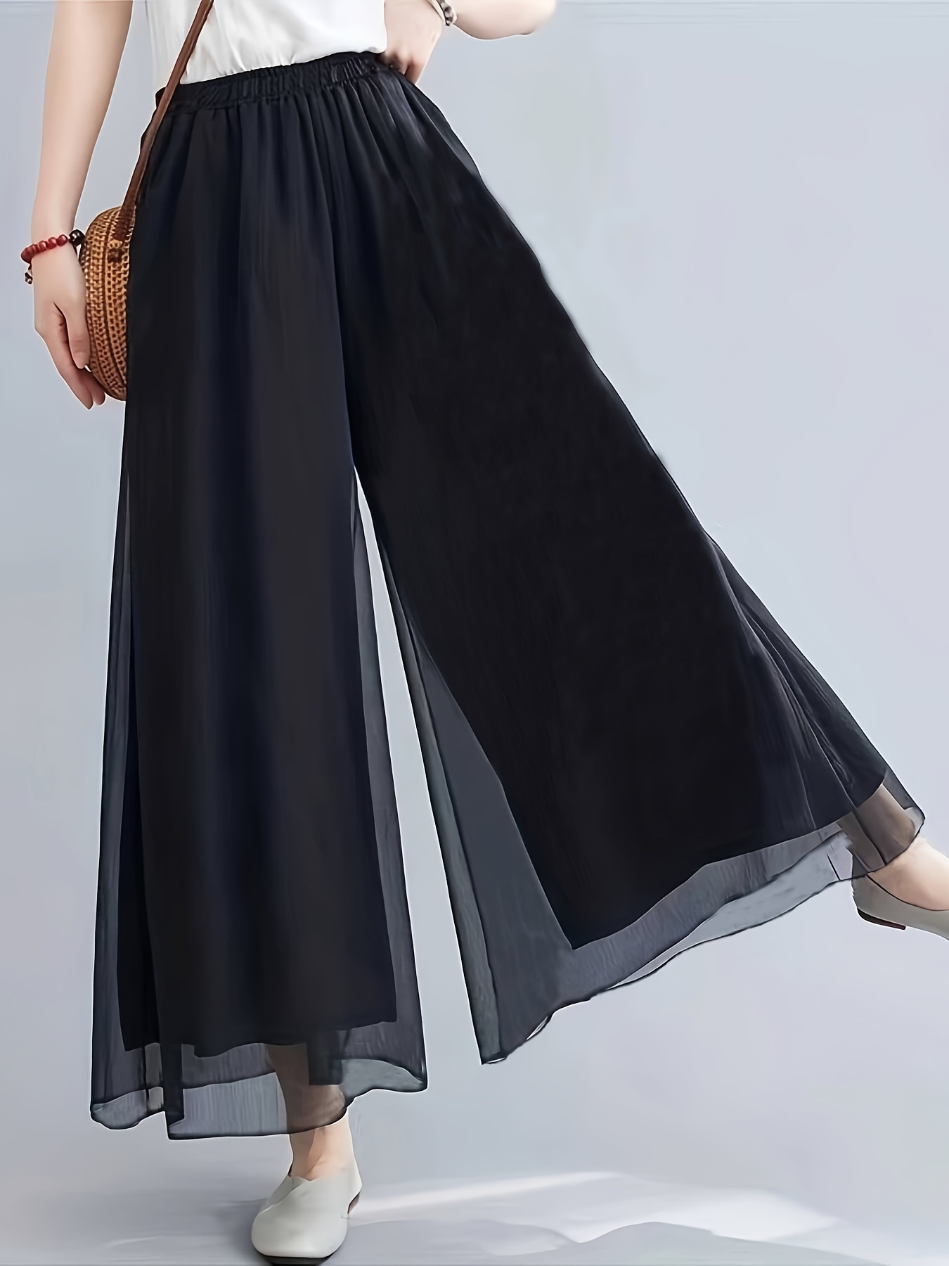 ruched wide leg pants casual elastic waist solid summer pants womens clothing details 12