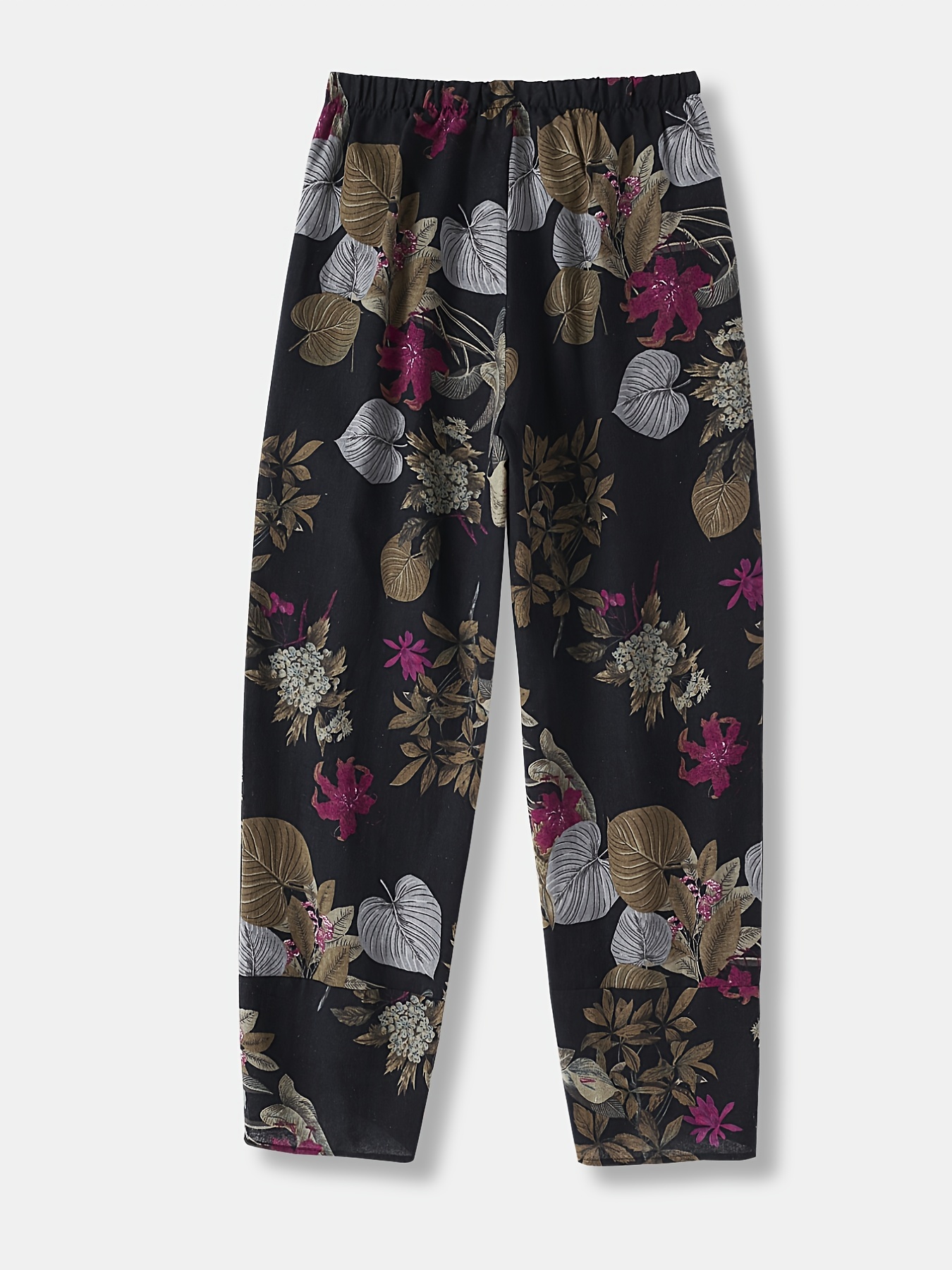 floral print cropped cotton pants boho loose elastic waist pocket pants womens clothing details 5