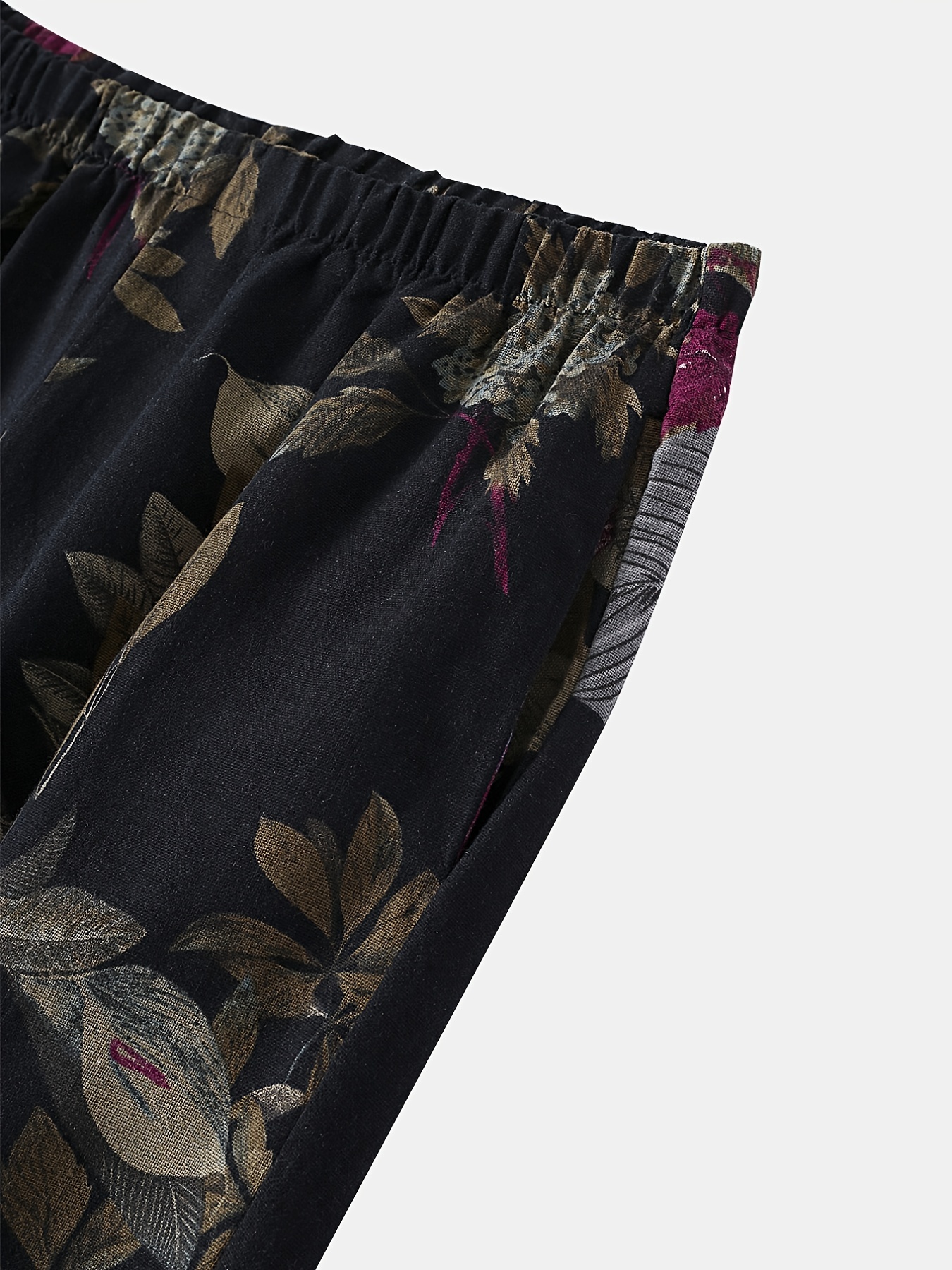 floral print cropped cotton pants boho loose elastic waist pocket pants womens clothing details 10