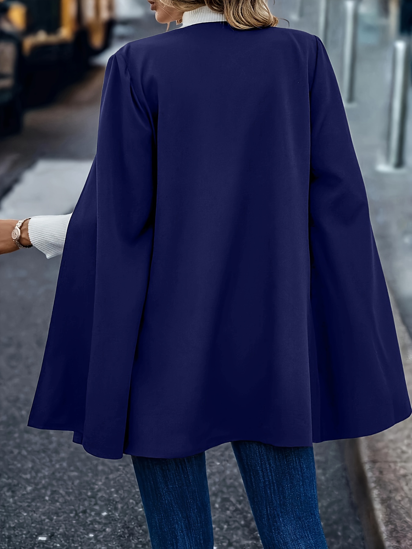 open front cape coat casual solid split sleeve outerwear womens clothing details 1