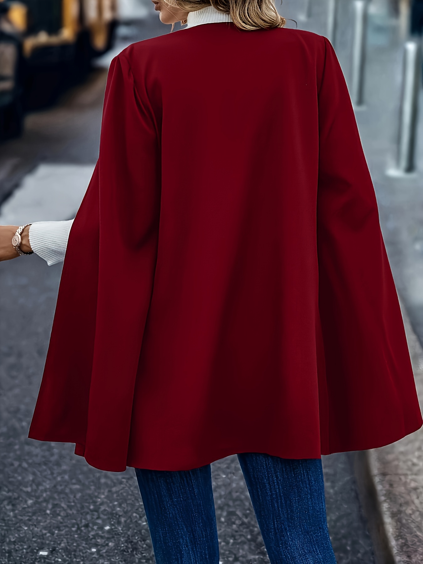 open front cape coat casual solid split sleeve outerwear womens clothing details 6