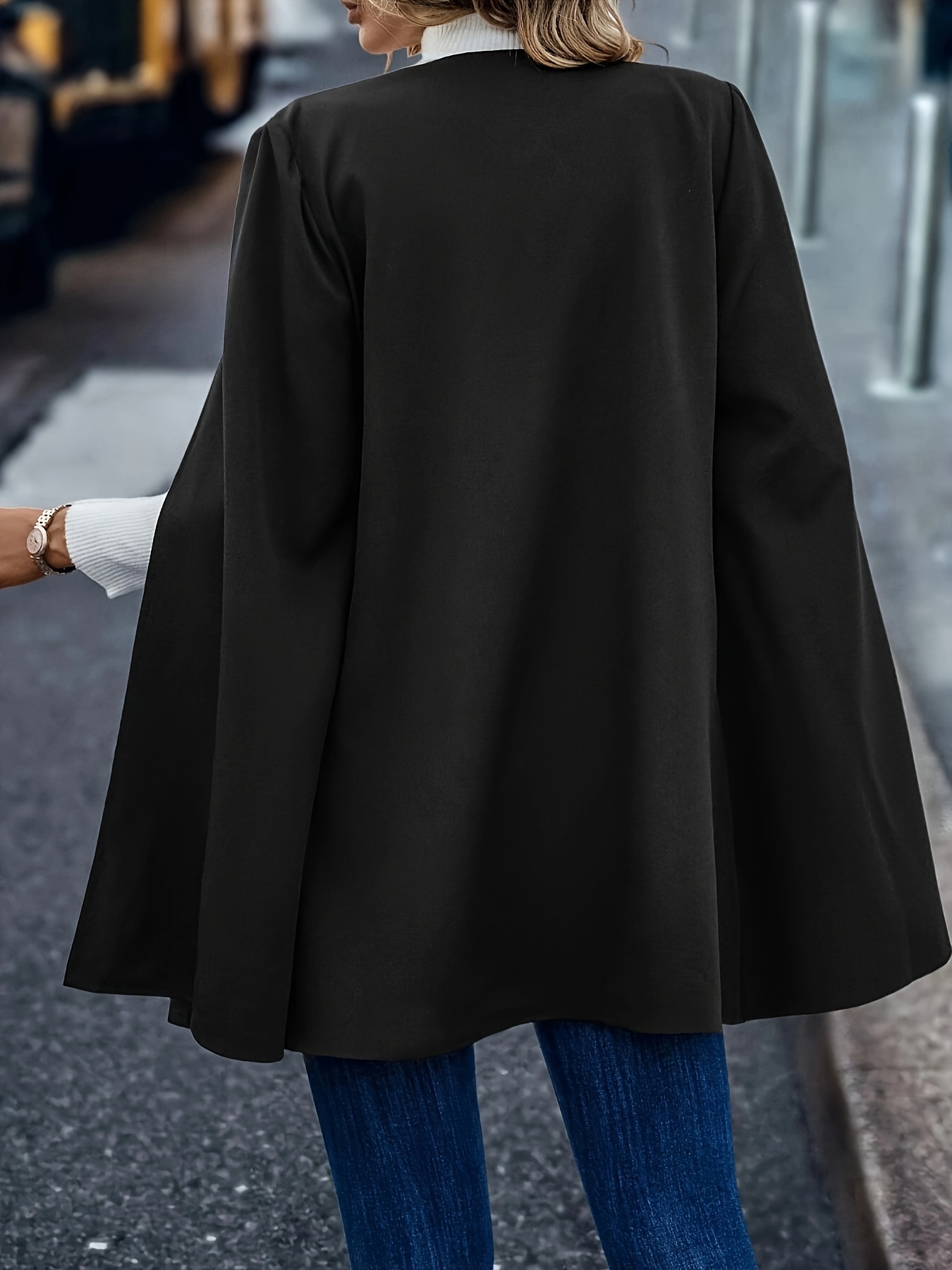 open front cape coat casual solid split sleeve outerwear womens clothing details 10