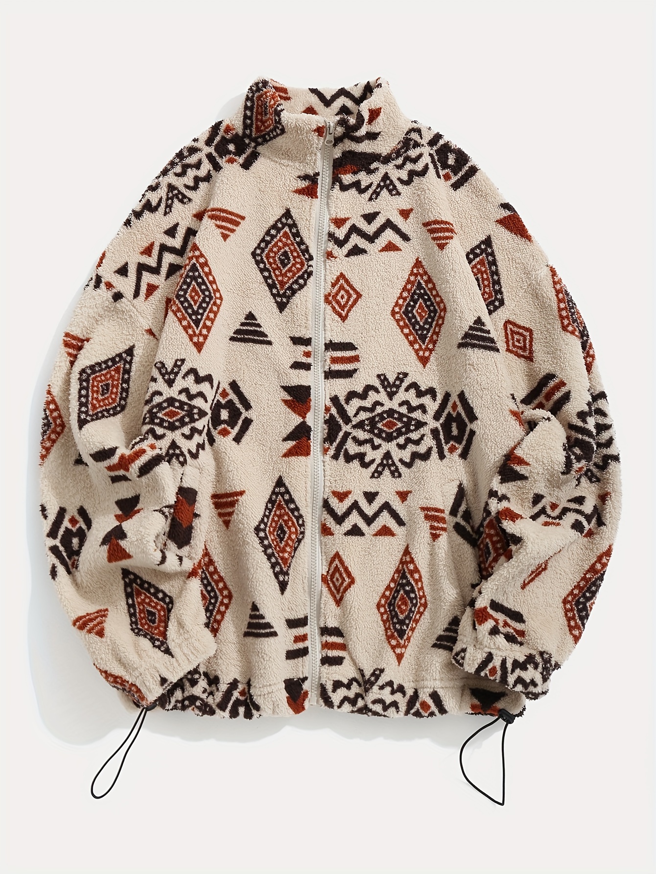 aztec pattern fuzzy jacket, aztec pattern fuzzy jacket casual zip up outwear for winter fall womens clothing details 9