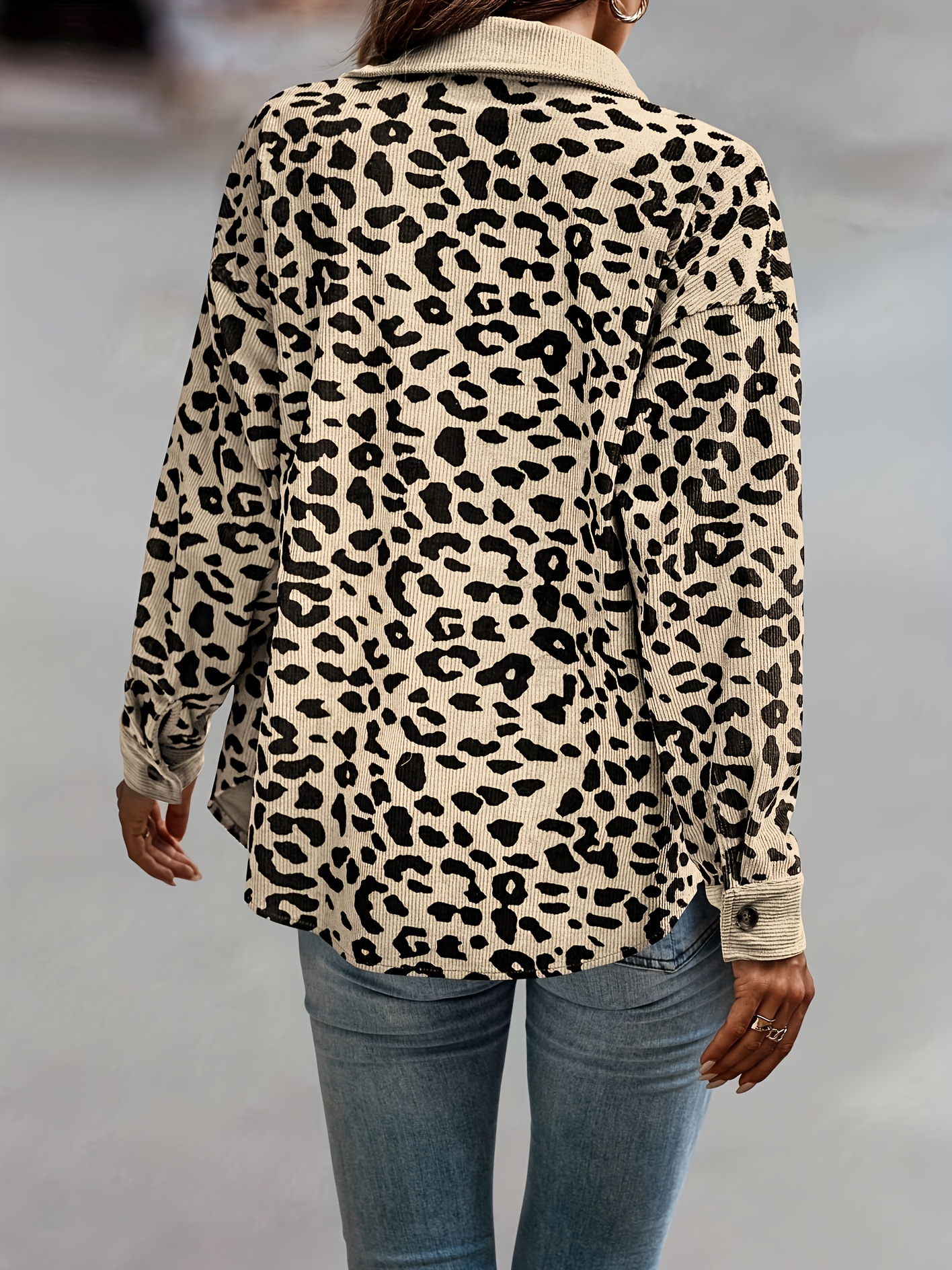 leopard print shacket jacket casual button front turn down collar long sleeve outerwear womens clothing details 30