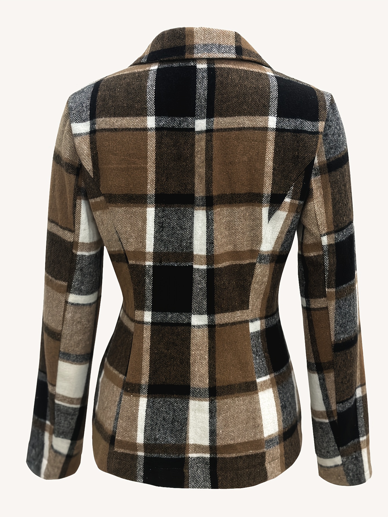 plaid button down long sleeve lapel coat fashion winter blazer womens clothing details 0