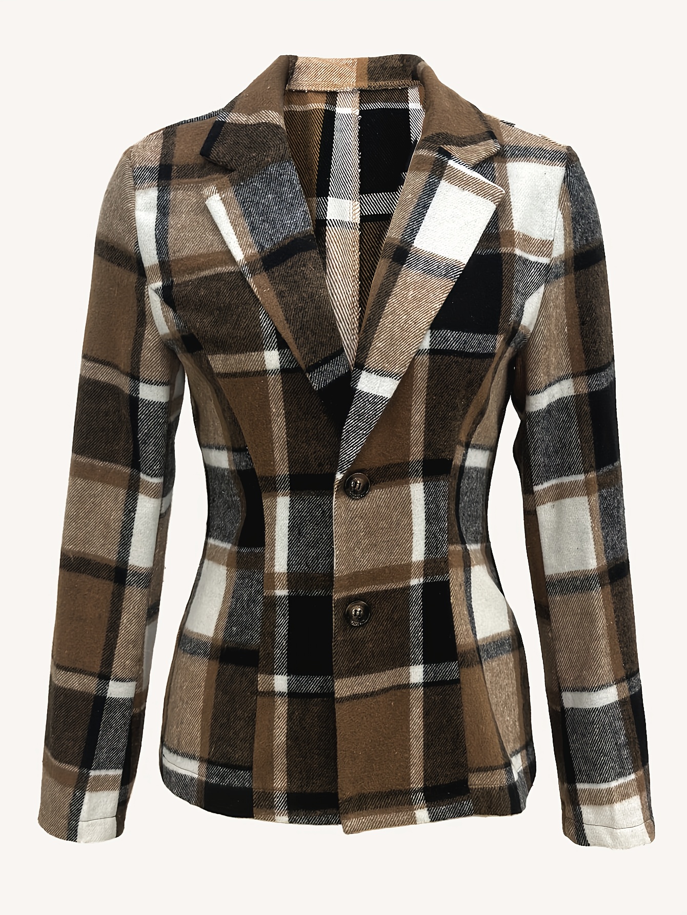 plaid button down long sleeve lapel coat fashion winter blazer womens clothing details 2