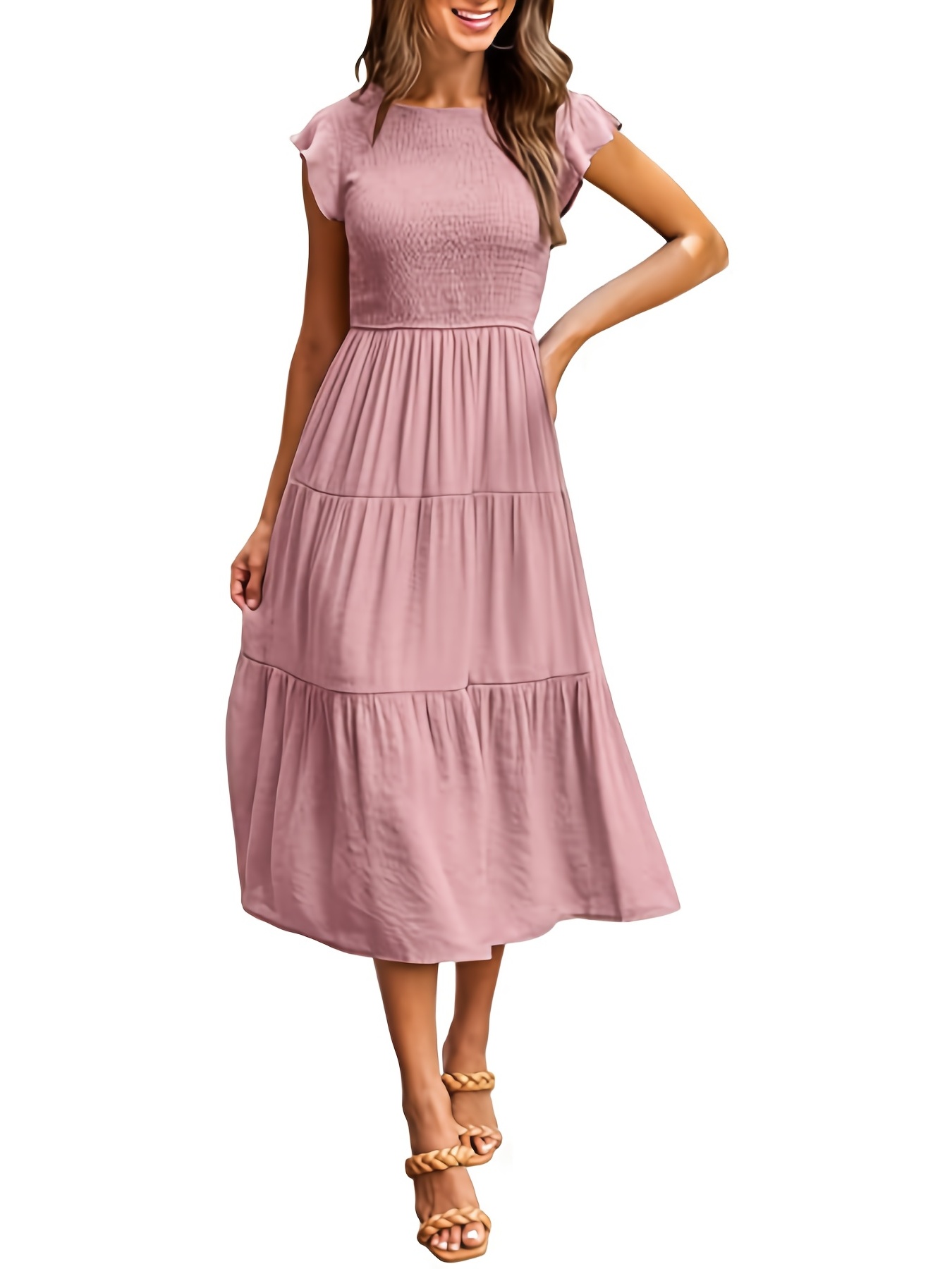 solid layered dress casual dress for spring summer womens clothing details 0