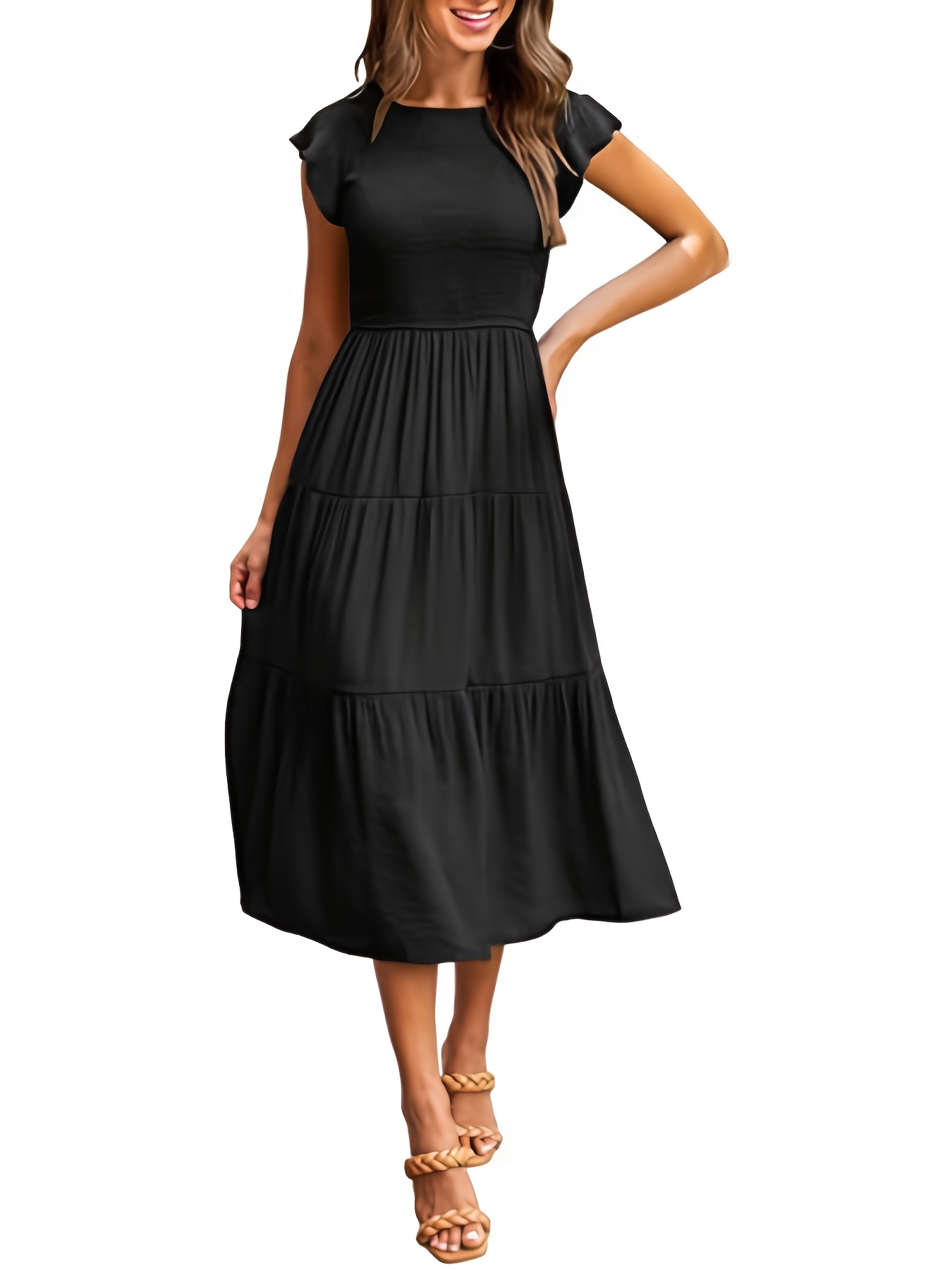 solid layered dress casual dress for spring summer womens clothing details 1