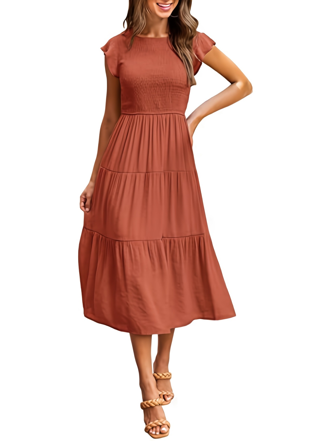 solid layered dress casual dress for spring summer womens clothing details 2